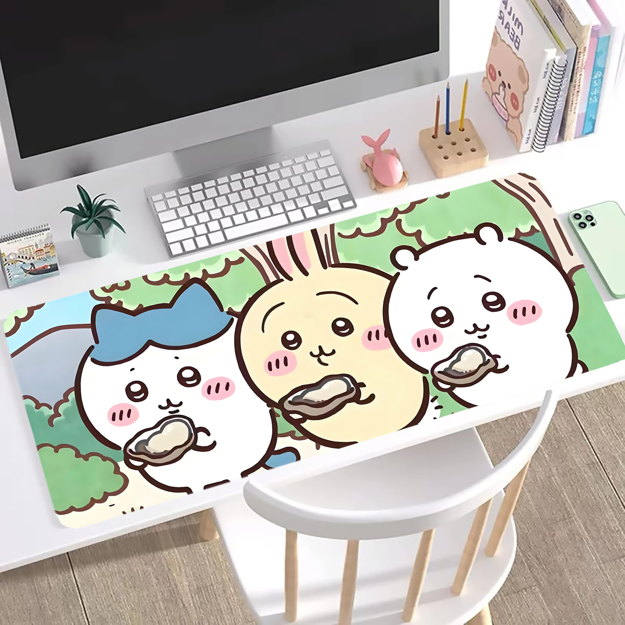 （画像用） ちいかわ Chii-kawa ステッチ加工 大判デスクマット／滑り止めマウスパッド