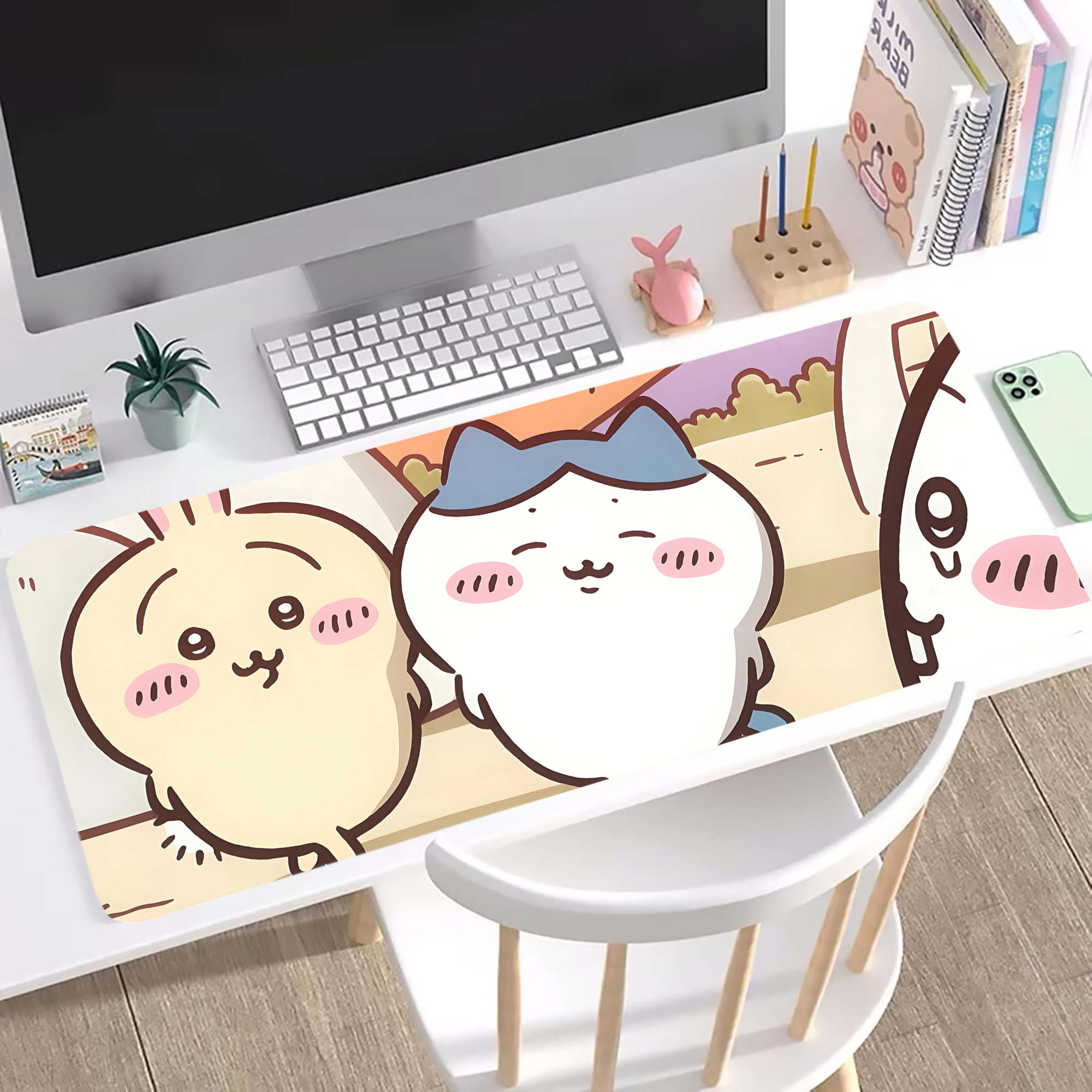 （画像用） ちいかわ Chii-kawa ステッチ加工 大判デスクマット／滑り止めマウスパッド