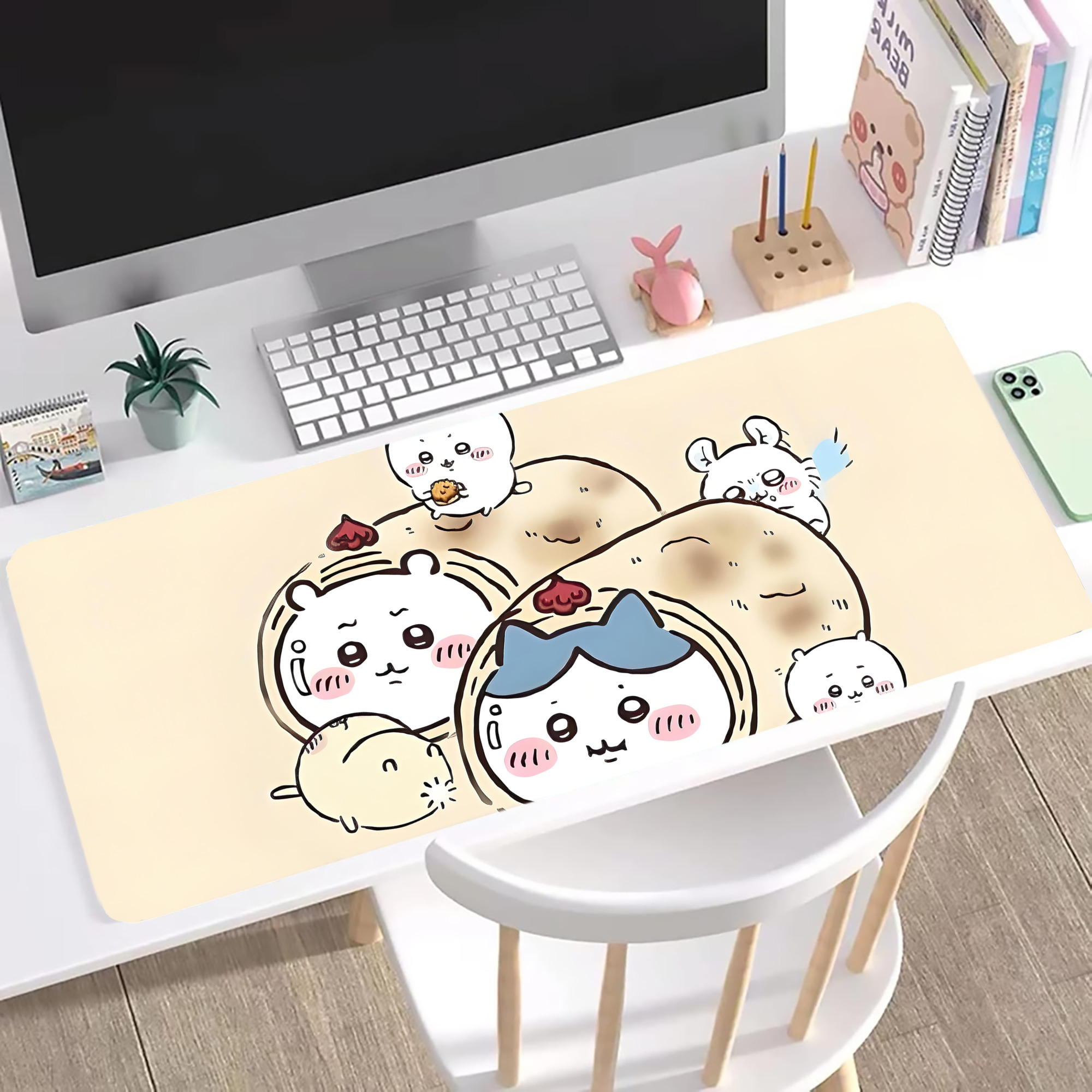（画像用） ちいかわ Chii-kawa ステッチ加工 大判デスクマット／滑り止めマウスパッド