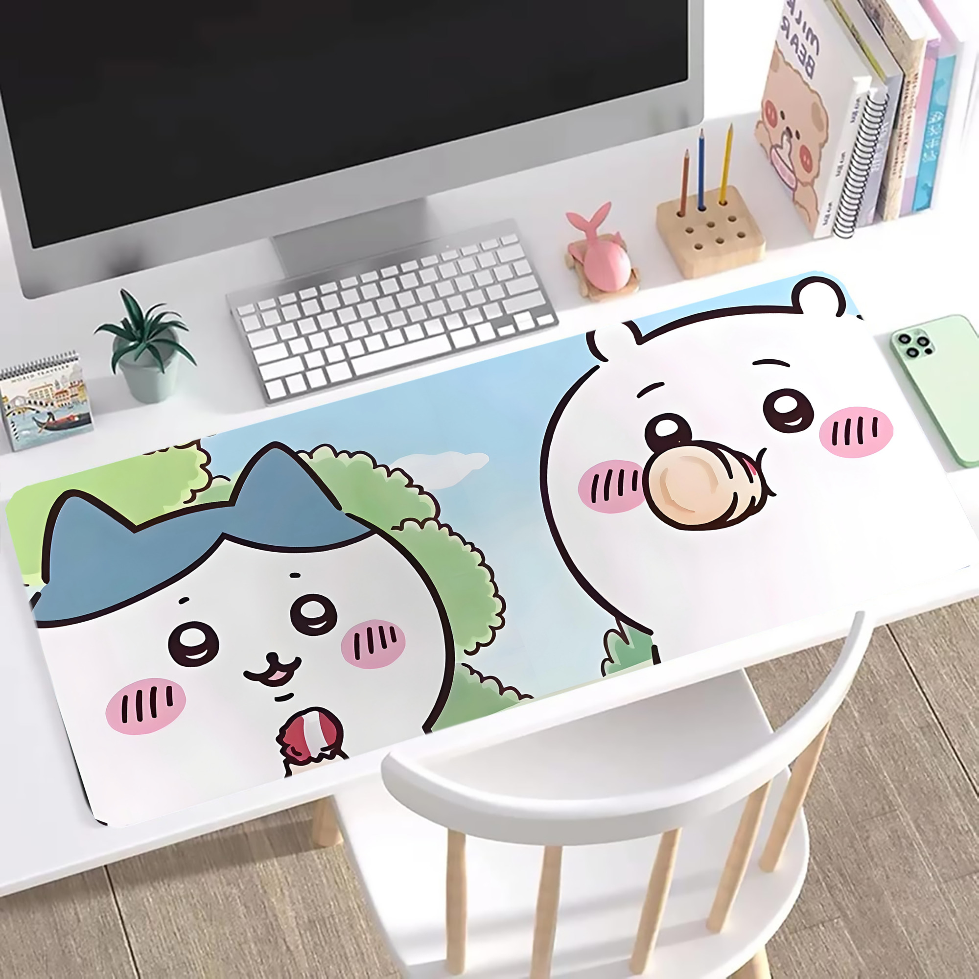 （画像用） ちいかわ Chii-kawa ステッチ加工 大判デスクマット／滑り止めマウスパッド
