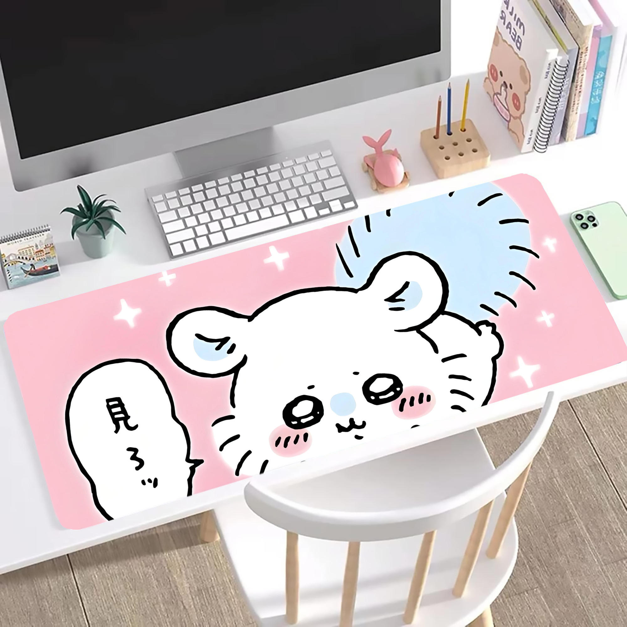 （画像用） ちいかわ Chii-kawa ステッチ加工 大判デスクマット／滑り止めマウスパッド