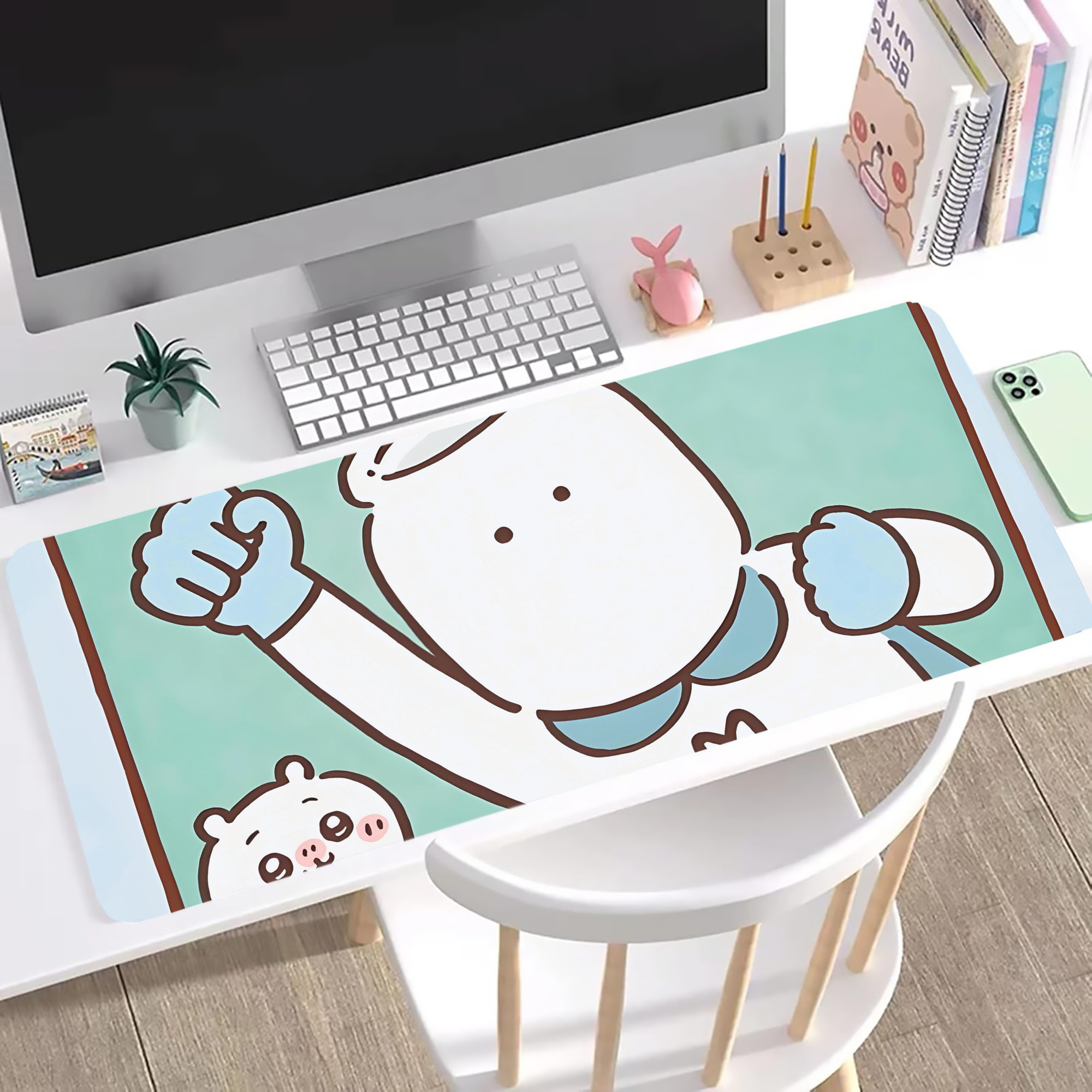 （画像用） ちいかわ Chii-kawa ステッチ加工 大判デスクマット／滑り止めマウスパッド
