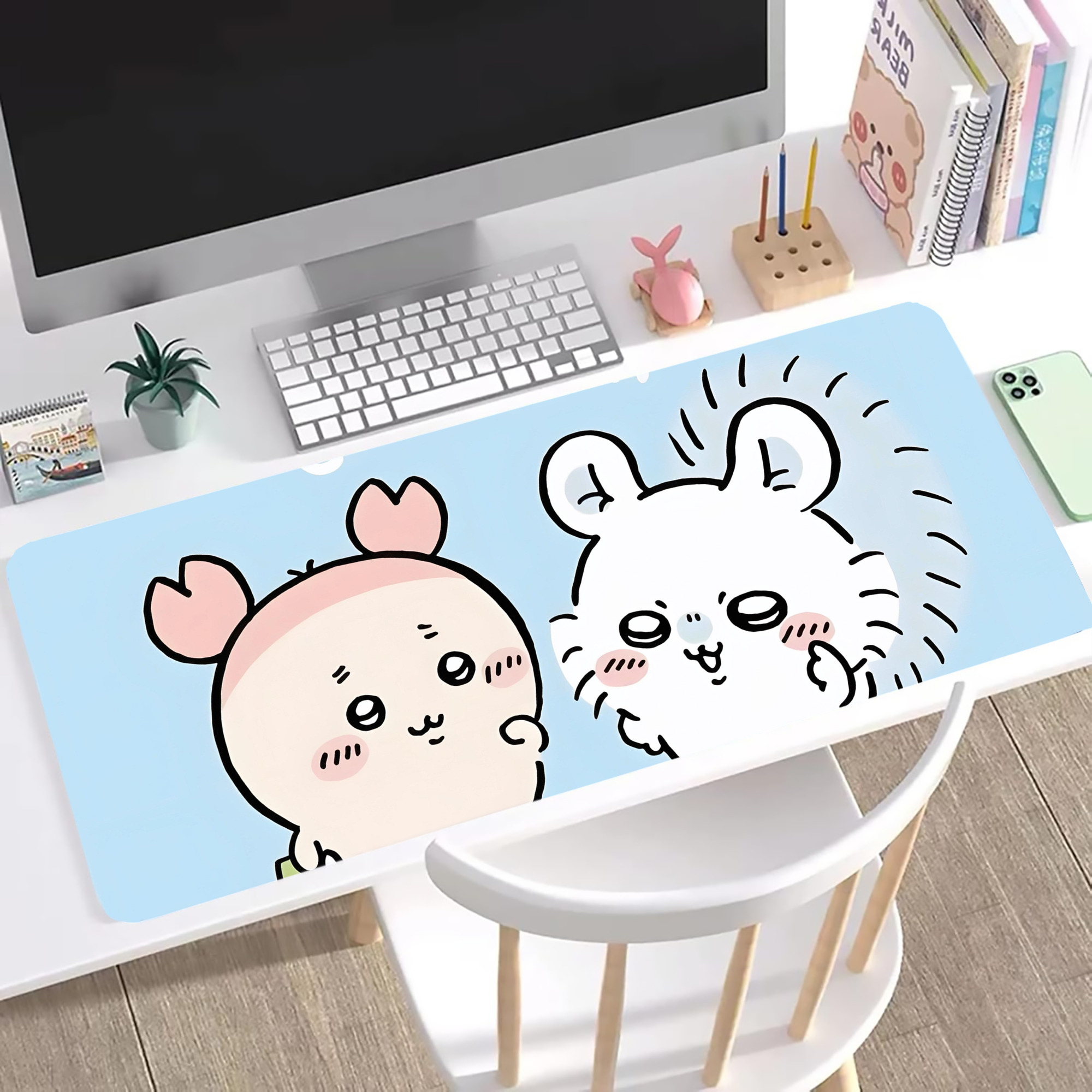 （画像用） ちいかわ Chii-kawa ステッチ加工 大判デスクマット／滑り止めマウスパッド