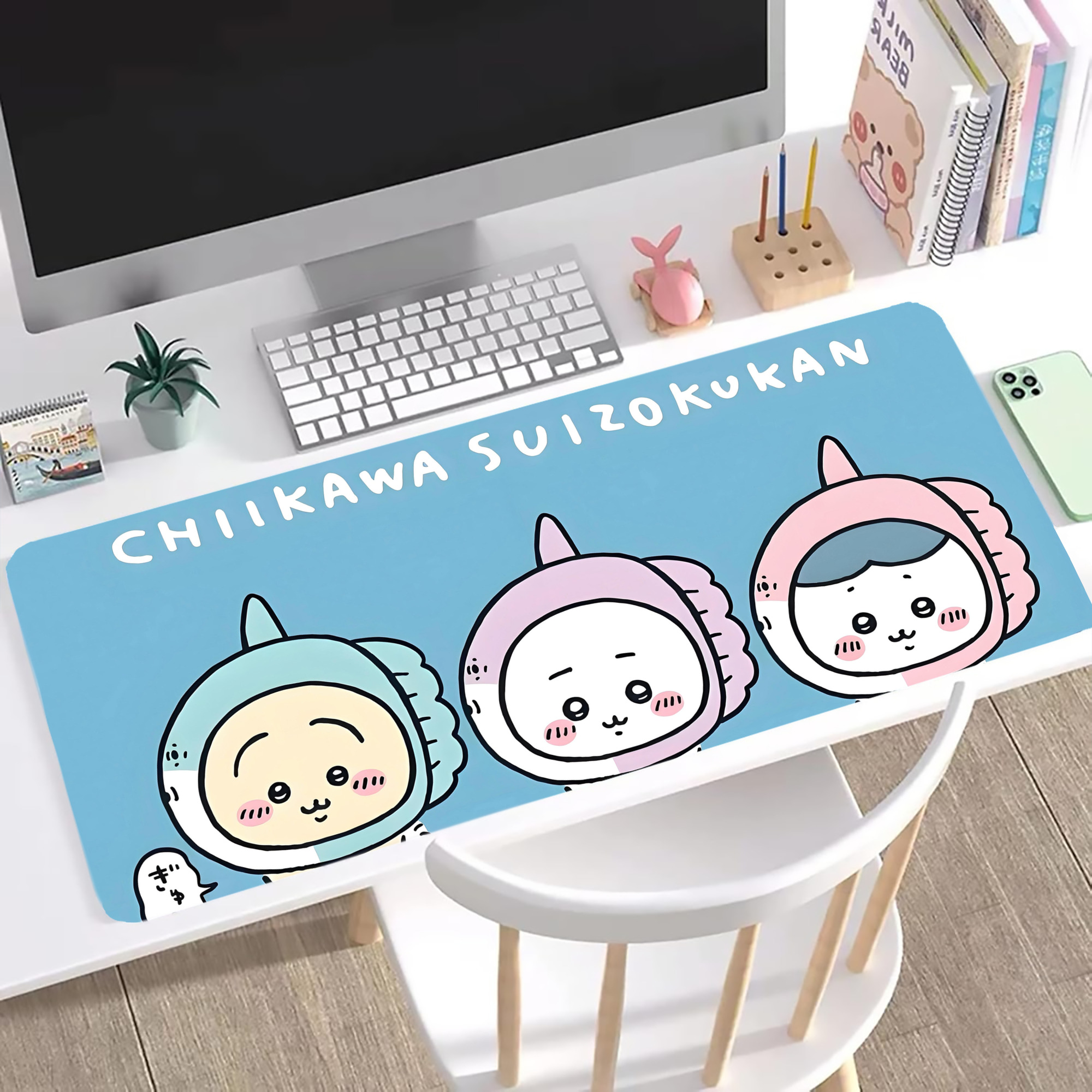 （画像用） ちいかわ Chii-kawa ステッチ加工 大判デスクマット／滑り止めマウスパッド
