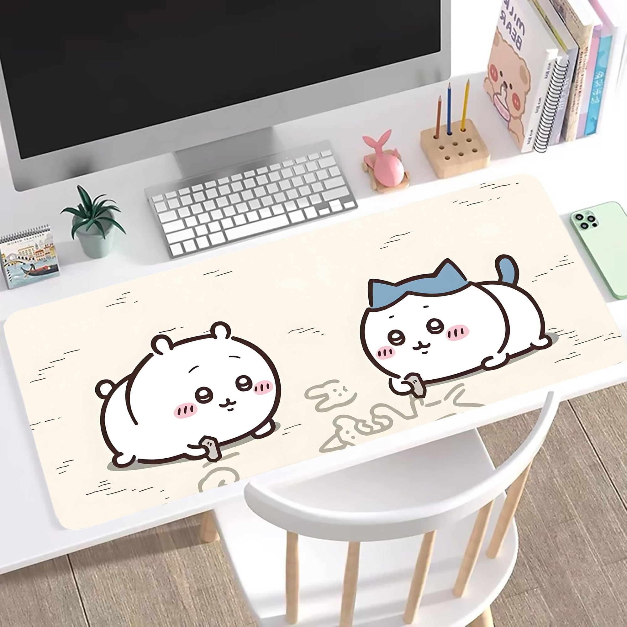 （画像用） ちいかわ Chii-kawa ステッチ加工 大判デスクマット／滑り止めマウスパッド