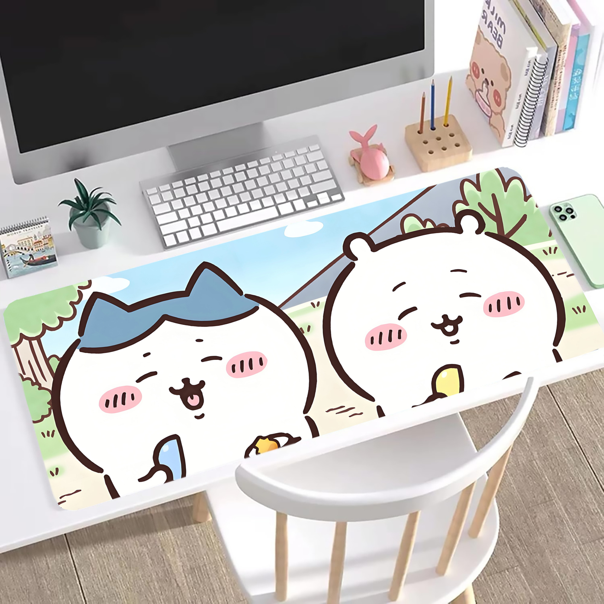 （画像用） ちいかわ Chii-kawa ステッチ加工 大判デスクマット／滑り止めマウスパッド