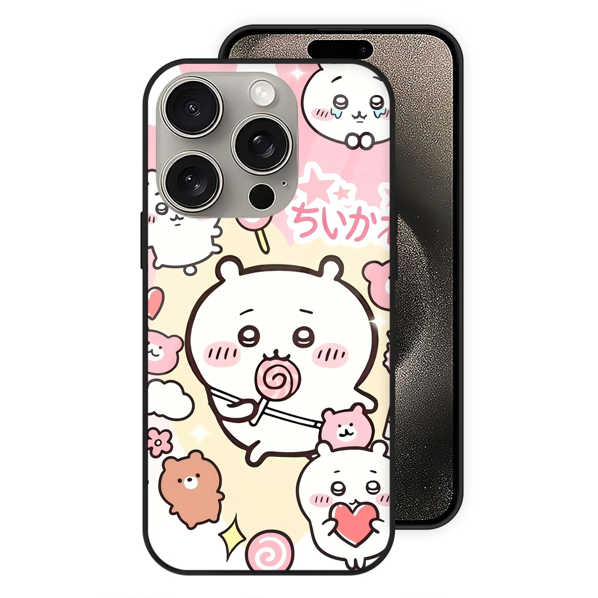 （画像用） ちいかわ Chii-kawa 【iPhone15Pro対応】スマホケース 耐衝撃＆黄変防止 背面ガラス