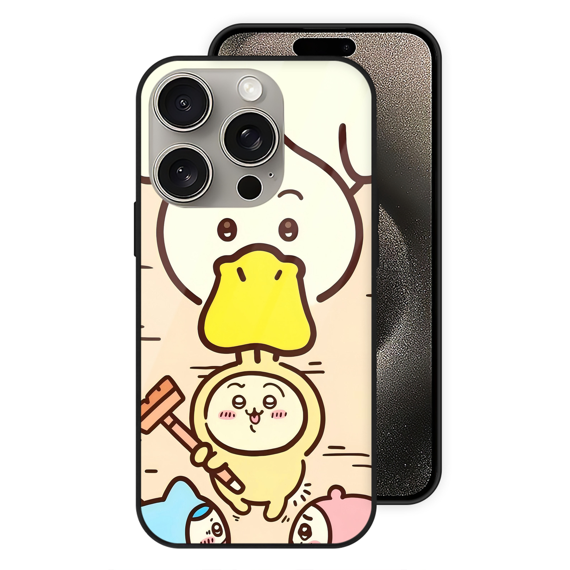 （画像用） ちいかわ Chii-kawa 【iPhone15Pro対応】スマホケース 耐衝撃＆黄変防止 背面ガラス