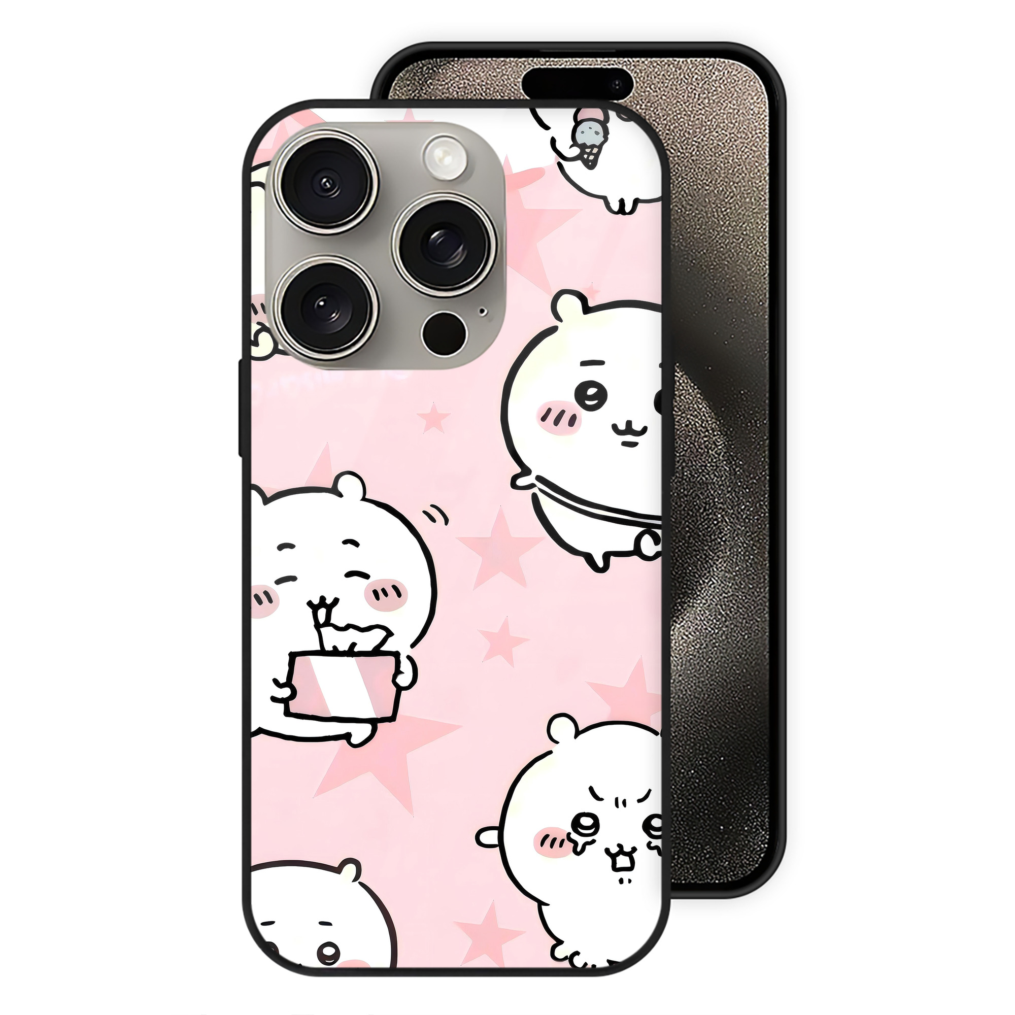 （画像用） ちいかわ Chii-kawa 【iPhone15Pro対応】スマホケース 耐衝撃＆黄変防止 背面ガラス