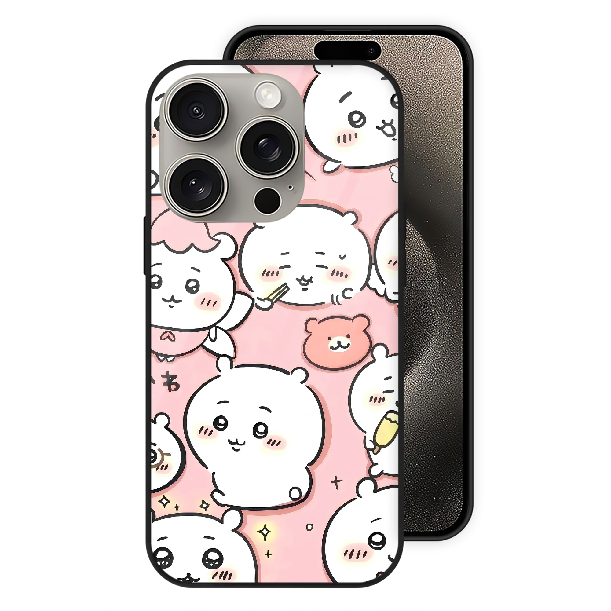 （画像用） ちいかわ Chii-kawa 【iPhone15Pro対応】スマホケース 耐衝撃＆黄変防止 背面ガラス