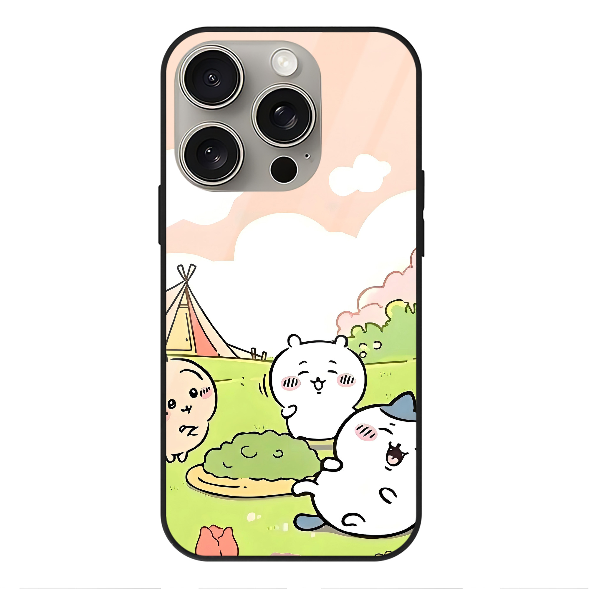 （画像用） ちいかわ Chii-kawa 【iPhone15Pro対応】スマホケース 耐衝撃＆黄変防止 背面ガラス