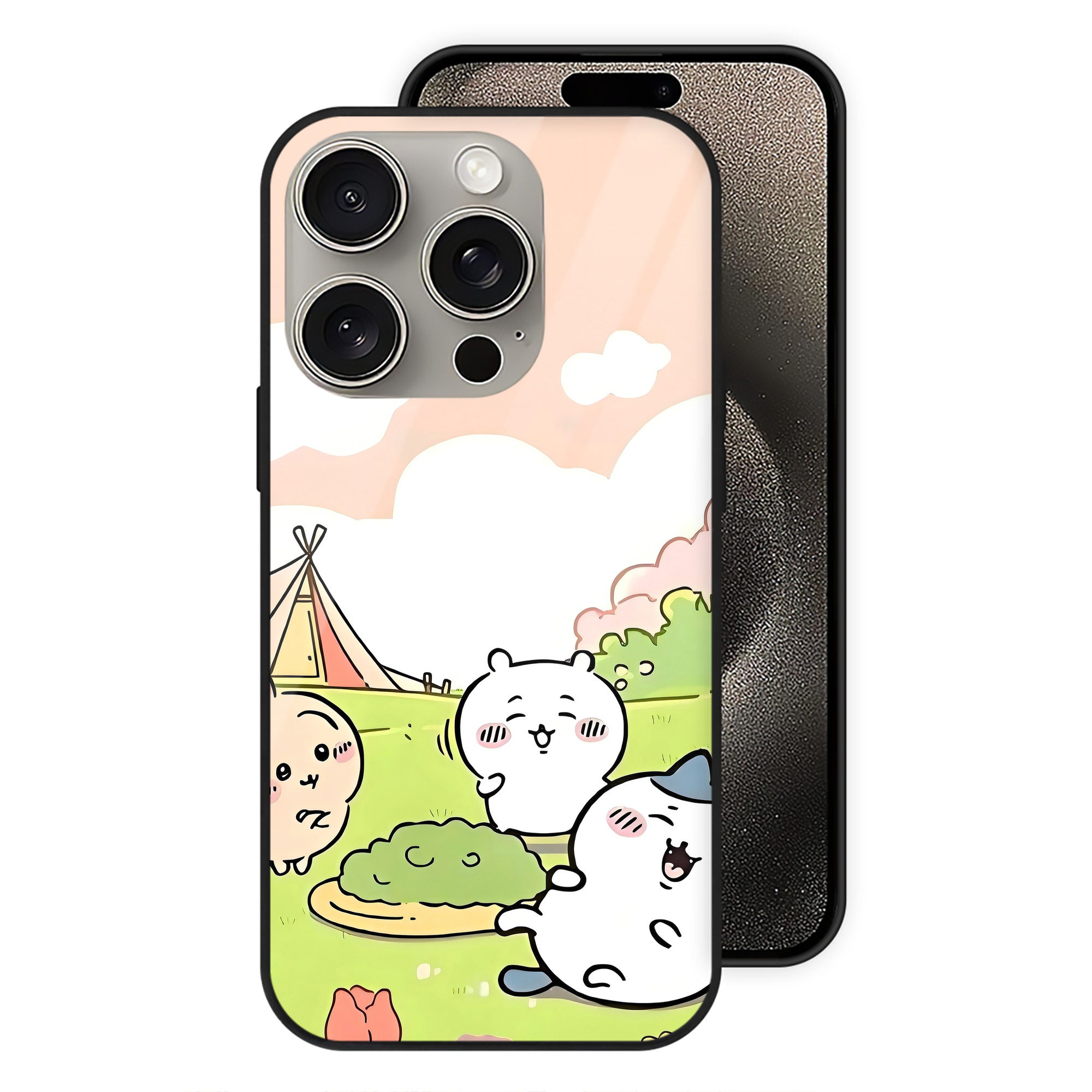 （画像用） ちいかわ Chii-kawa 【iPhone15Pro対応】スマホケース 耐衝撃＆黄変防止 背面ガラス