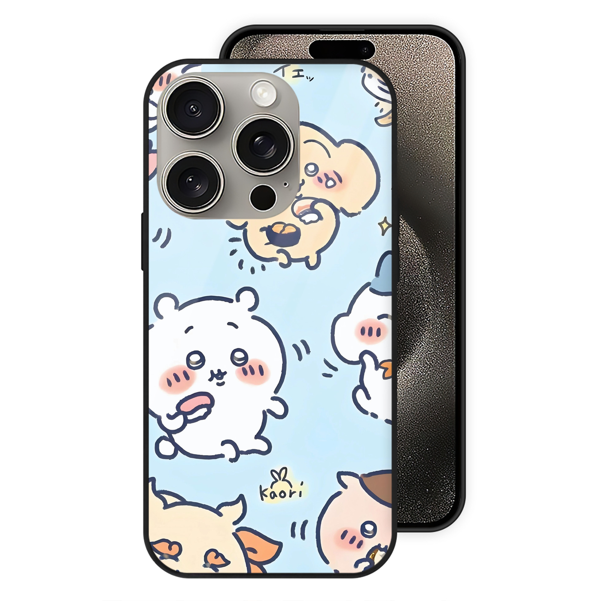 （画像用） ちいかわ Chii-kawa 【iPhone15Pro対応】スマホケース 耐衝撃＆黄変防止 背面ガラス