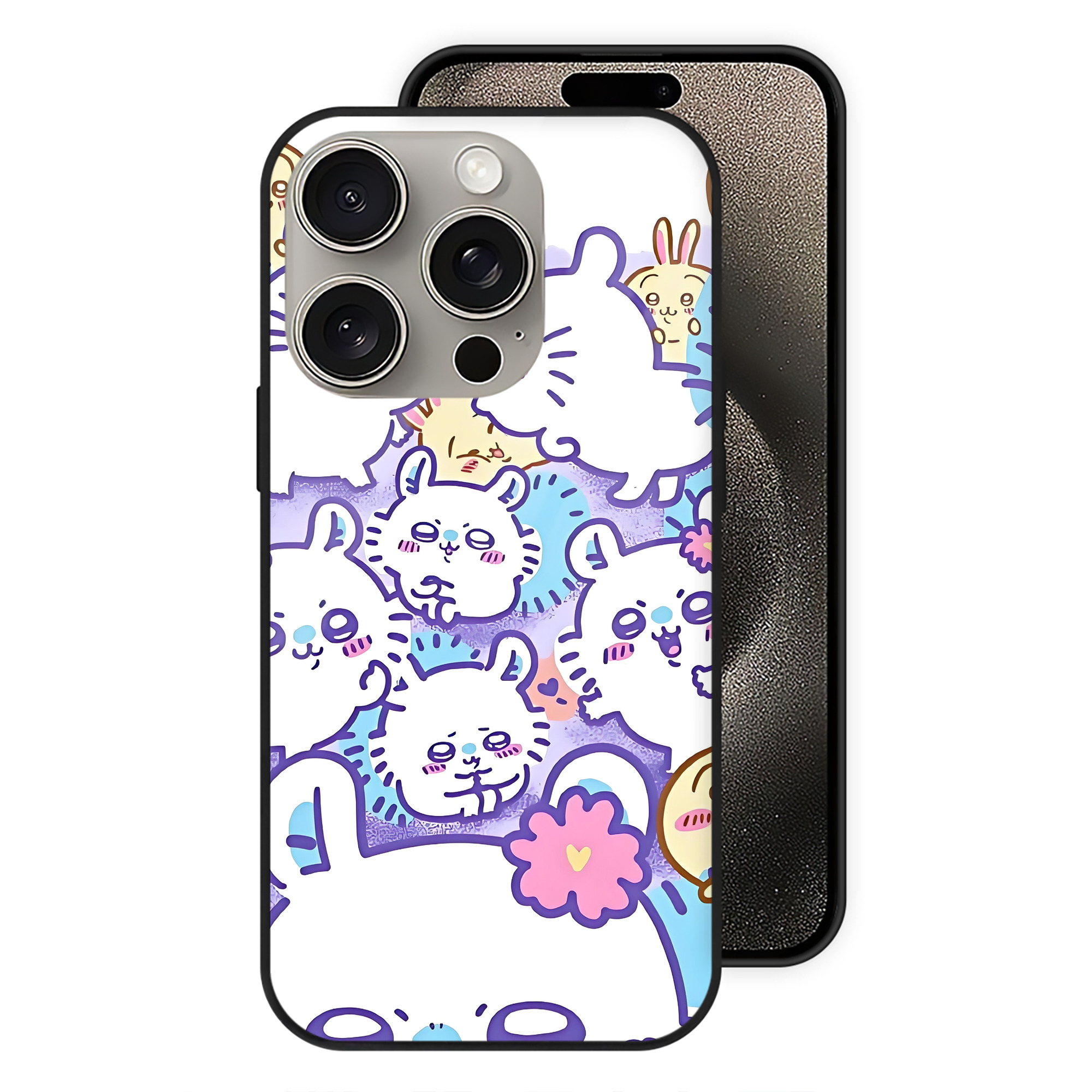 （画像用） ちいかわ Chii-kawa 【iPhone15Pro対応】スマホケース 耐衝撃＆黄変防止 背面ガラス
