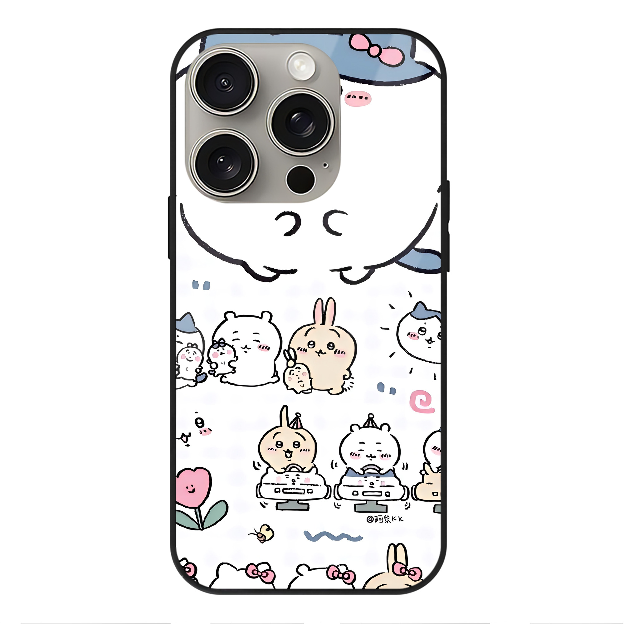 （画像用） ちいかわ Chii-kawa 【iPhone15Pro対応】スマホケース 耐衝撃＆黄変防止 背面ガラス