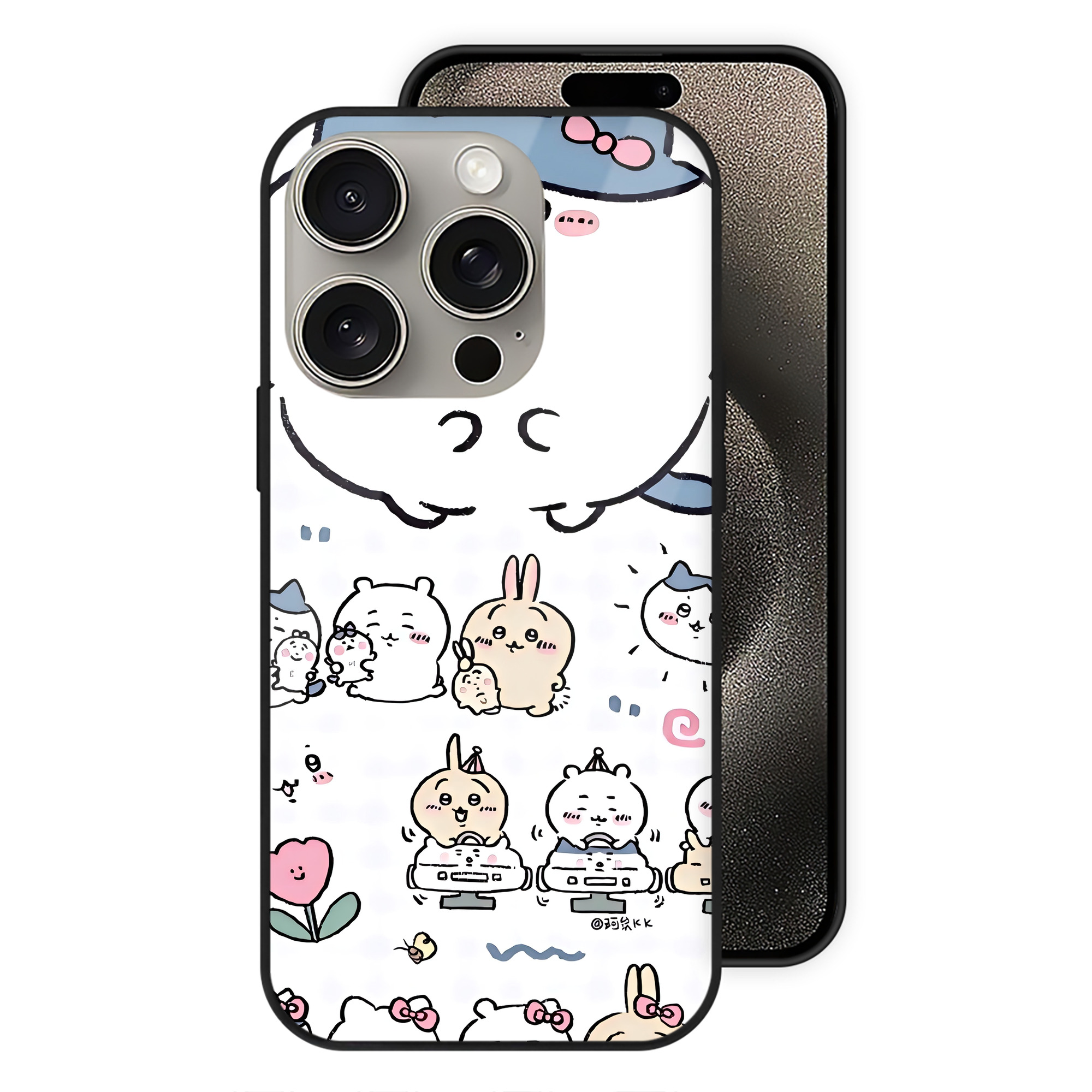 （画像用） ちいかわ Chii-kawa 【iPhone15Pro対応】スマホケース 耐衝撃＆黄変防止 背面ガラス