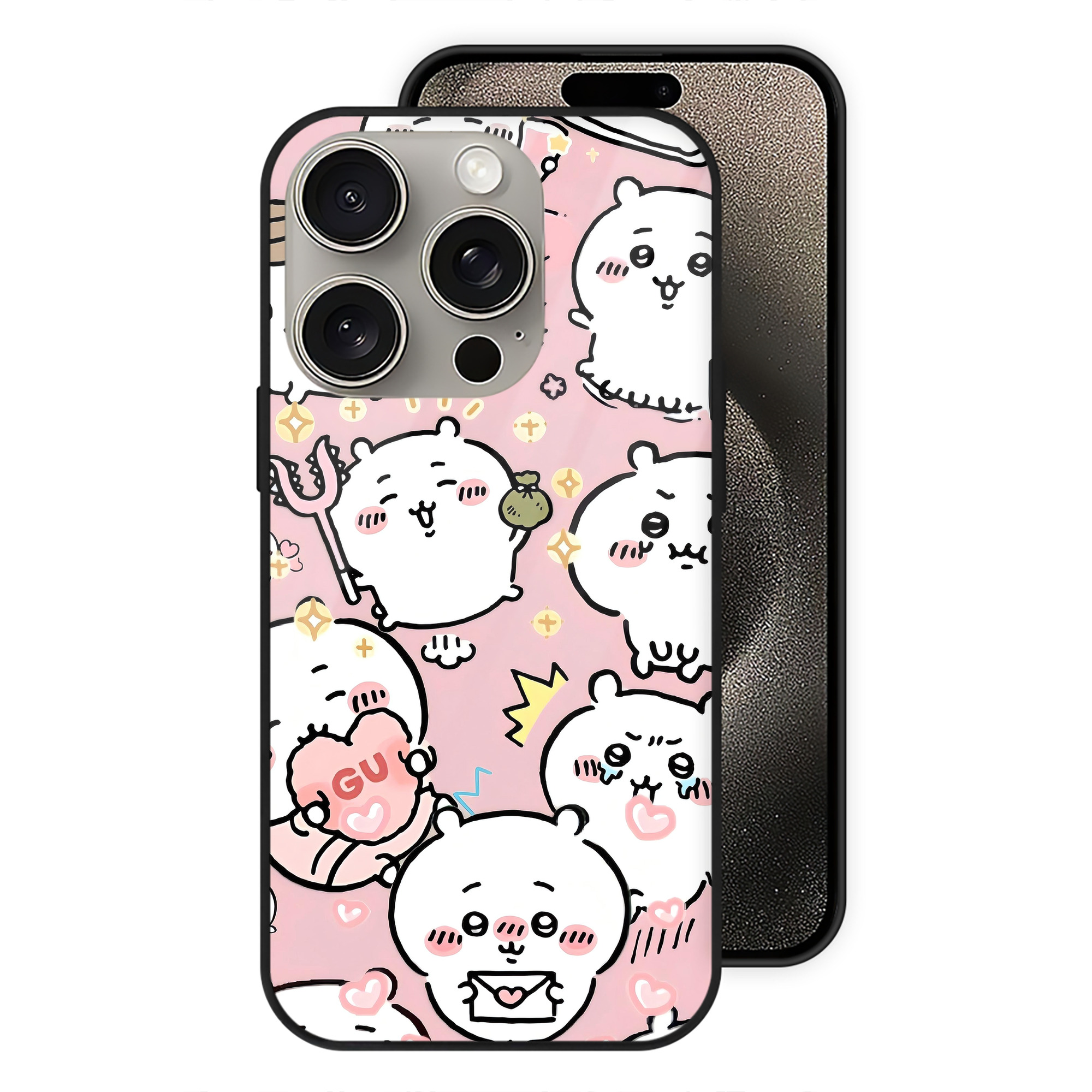 （画像用） ちいかわ Chii-kawa 【iPhone15Pro対応】スマホケース 耐衝撃＆黄変防止 背面ガラス