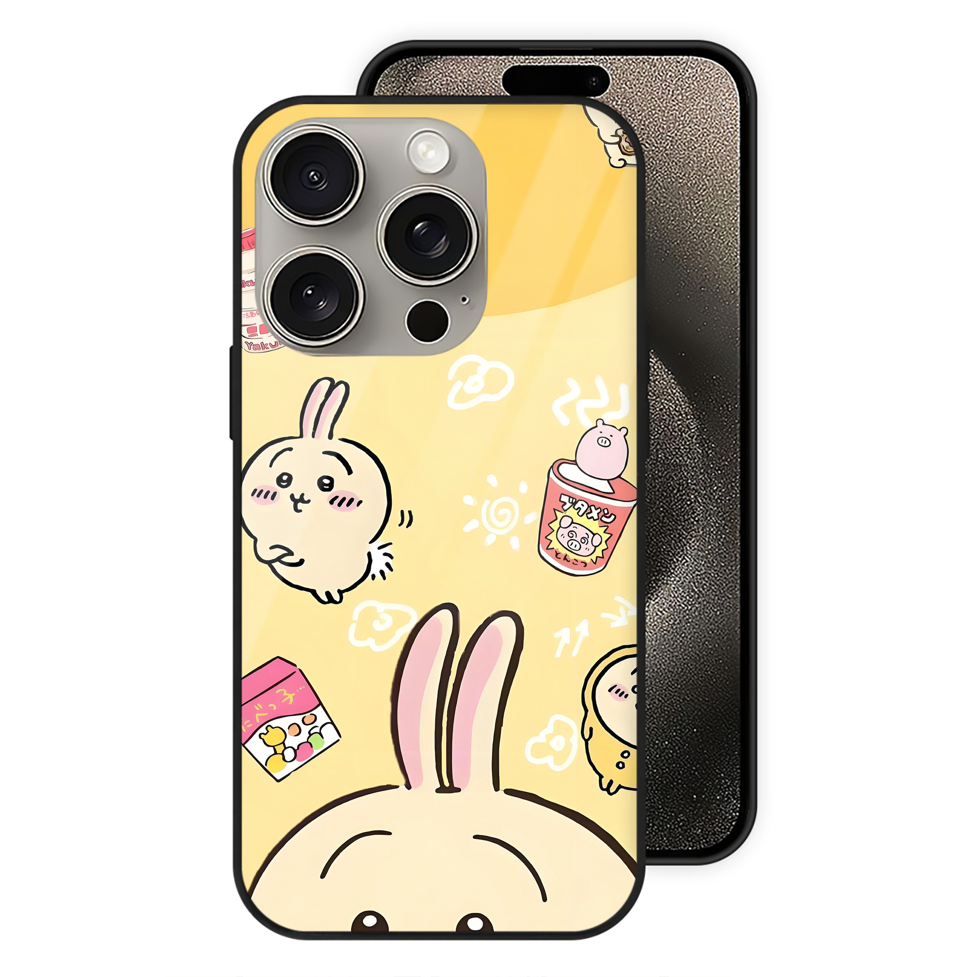 （画像用） ちいかわ Chii-kawa 【iPhone15Pro対応】スマホケース 耐衝撃＆黄変防止 背面ガラス