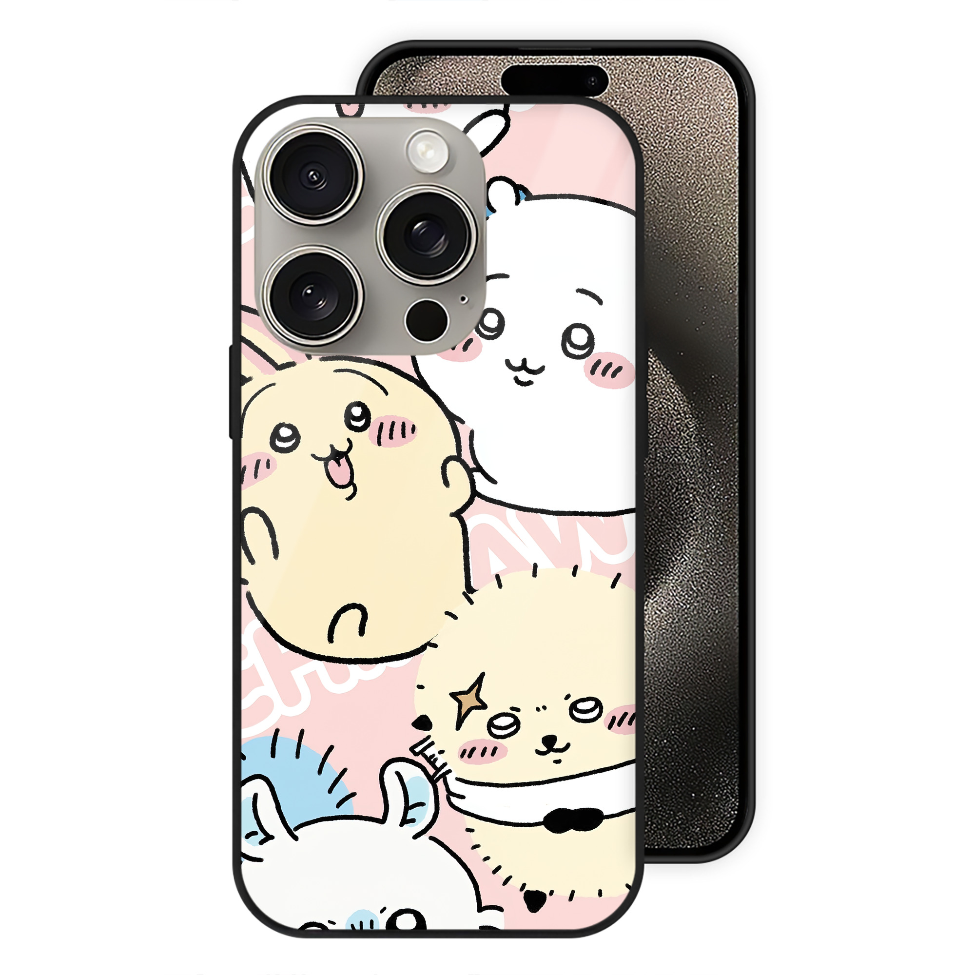 （画像用） ちいかわ Chii-kawa 【iPhone15Pro対応】スマホケース 耐衝撃＆黄変防止 背面ガラス