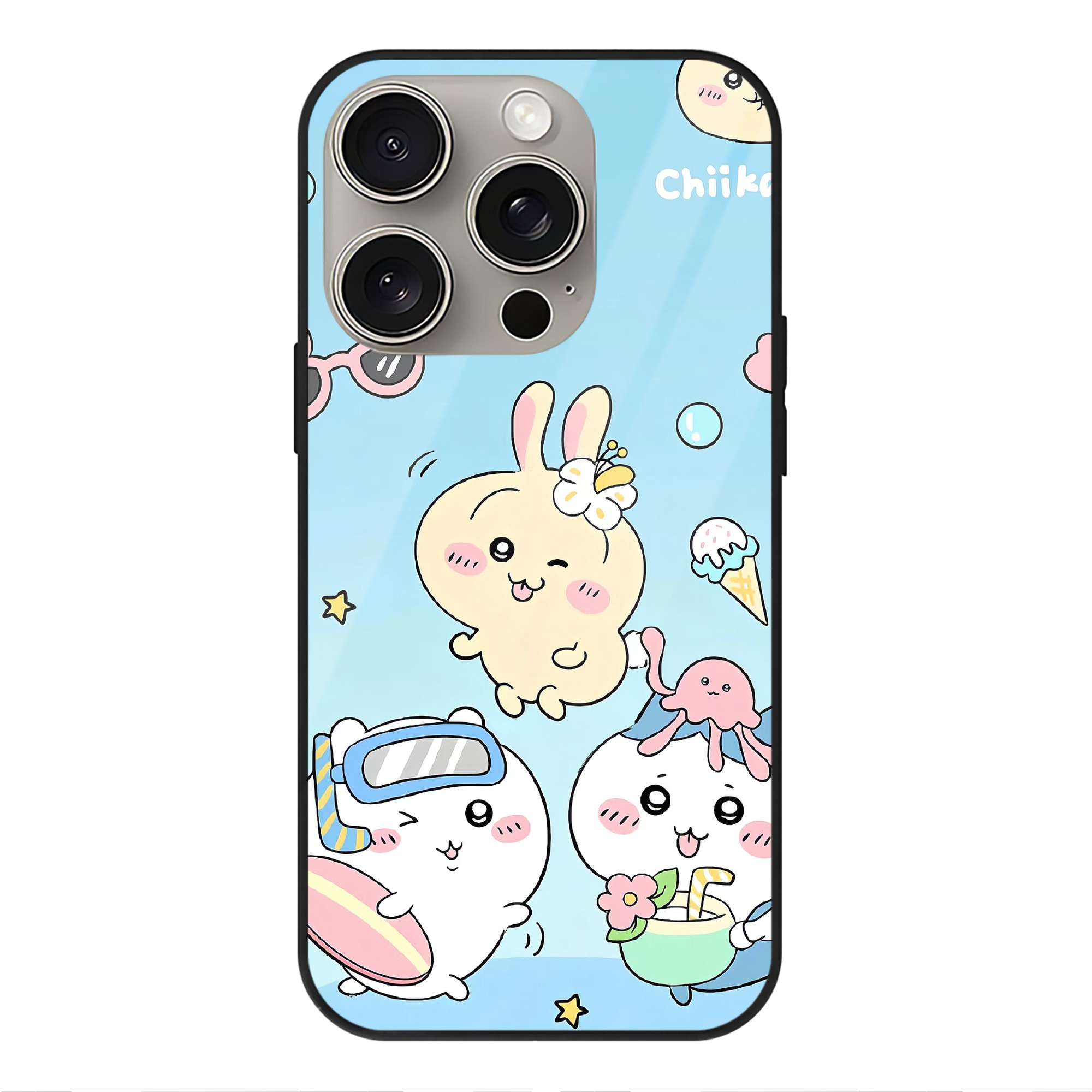 （画像用） ちいかわ Chii-kawa 【iPhone15Pro対応】スマホケース 耐衝撃＆黄変防止 背面ガラス