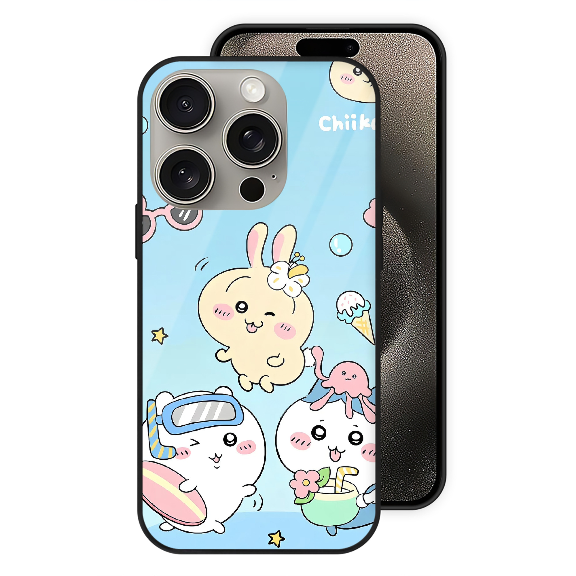 （画像用） ちいかわ Chii-kawa 【iPhone15Pro対応】スマホケース 耐衝撃＆黄変防止 背面ガラス