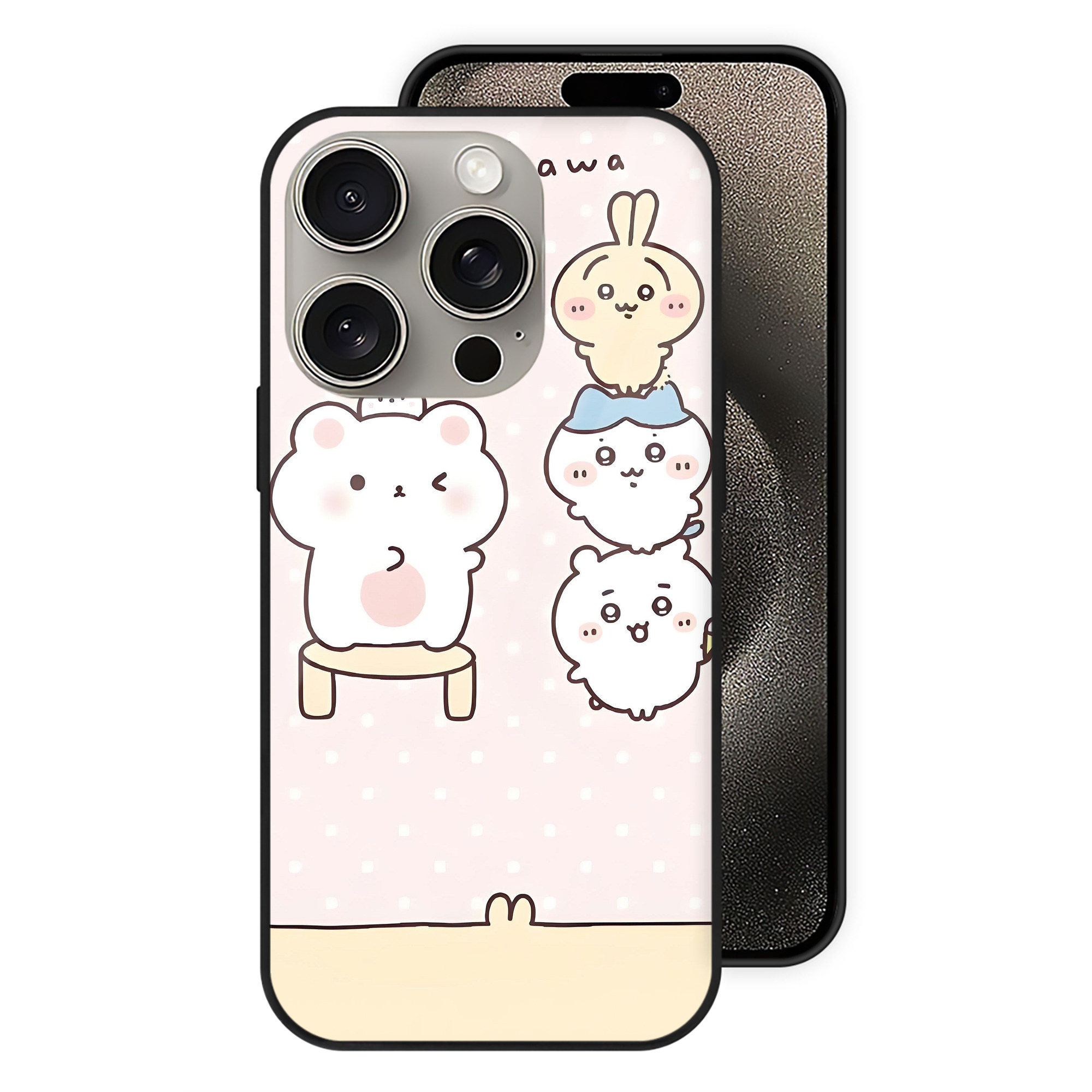 （画像用） ちいかわ Chii-kawa 【iPhone15Pro対応】スマホケース 耐衝撃＆黄変防止 背面ガラス