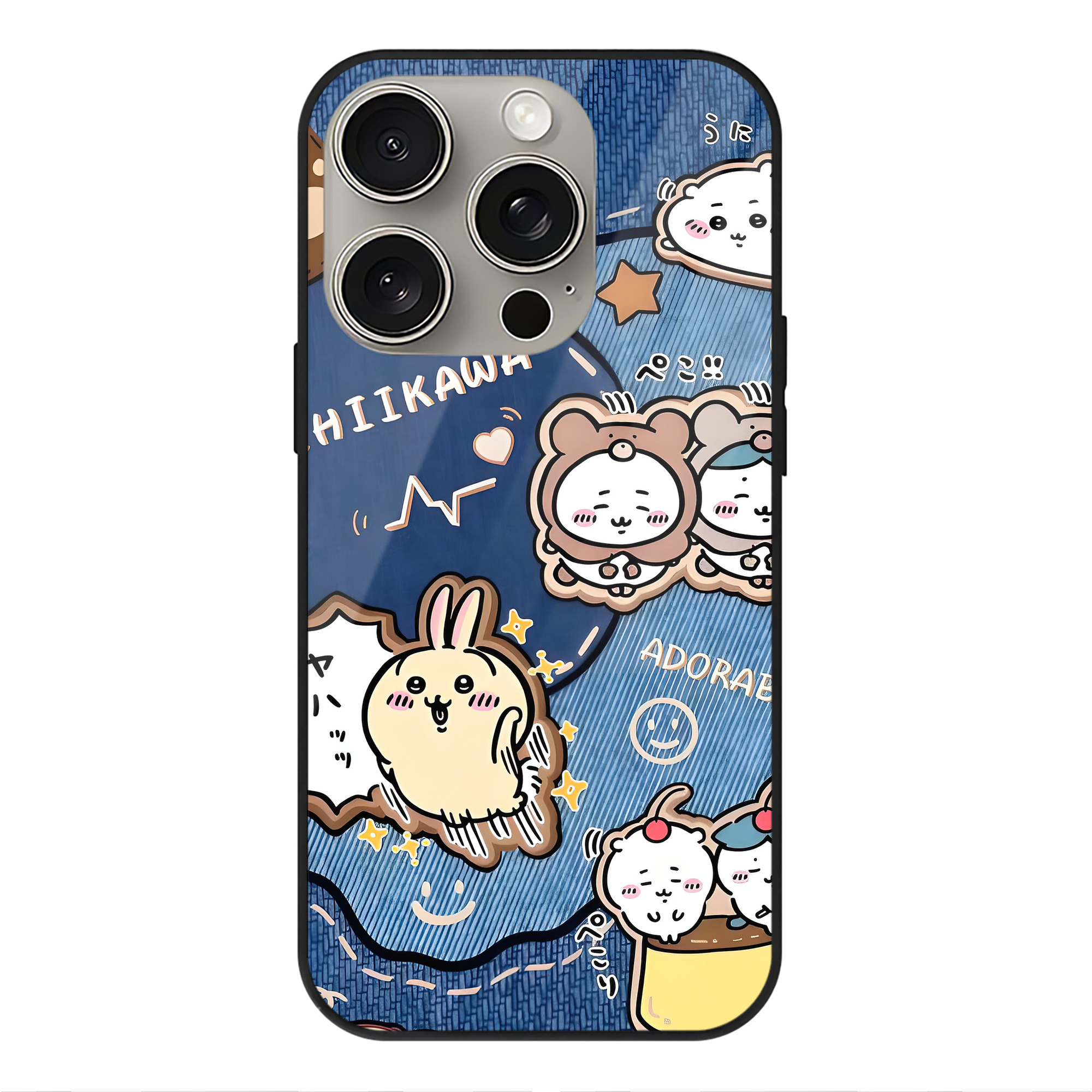 （画像用） ちいかわ Chii-kawa 【iPhone15Pro対応】スマホケース 耐衝撃＆黄変防止 背面ガラス