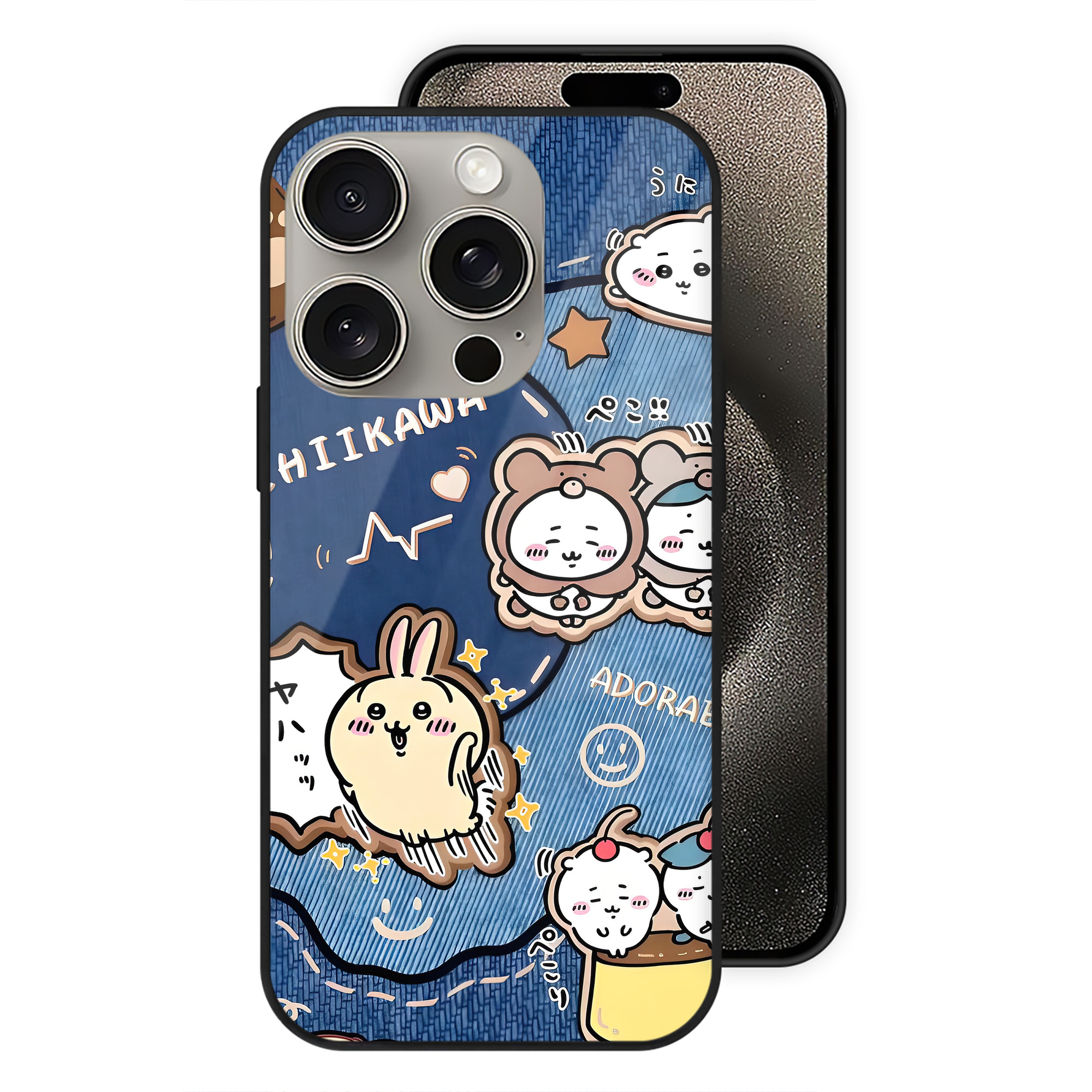 （画像用） ちいかわ Chii-kawa 【iPhone15Pro対応】スマホケース 耐衝撃＆黄変防止 背面ガラス