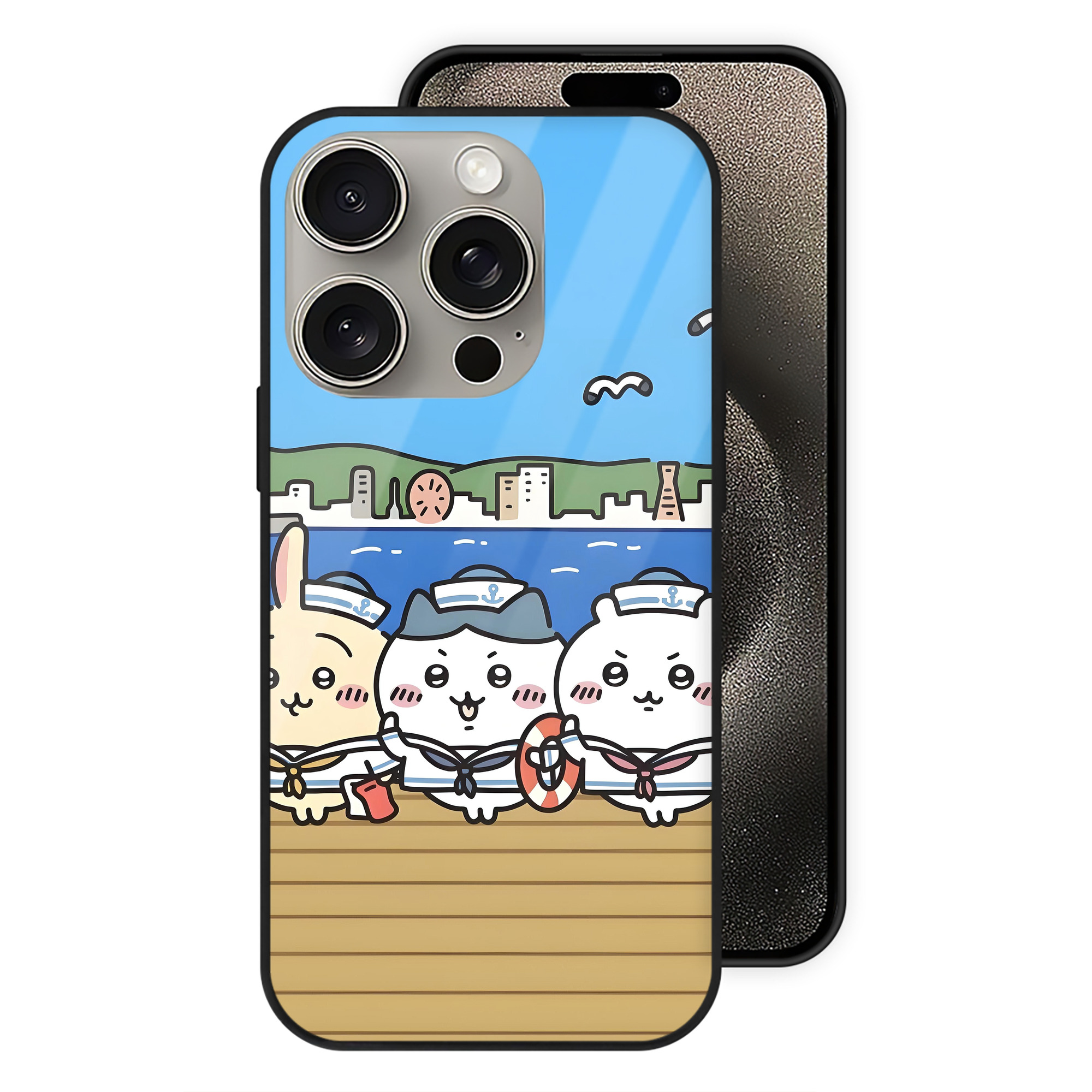 （画像用） ちいかわ Chii-kawa 【iPhone15Pro対応】スマホケース 耐衝撃＆黄変防止 背面ガラス