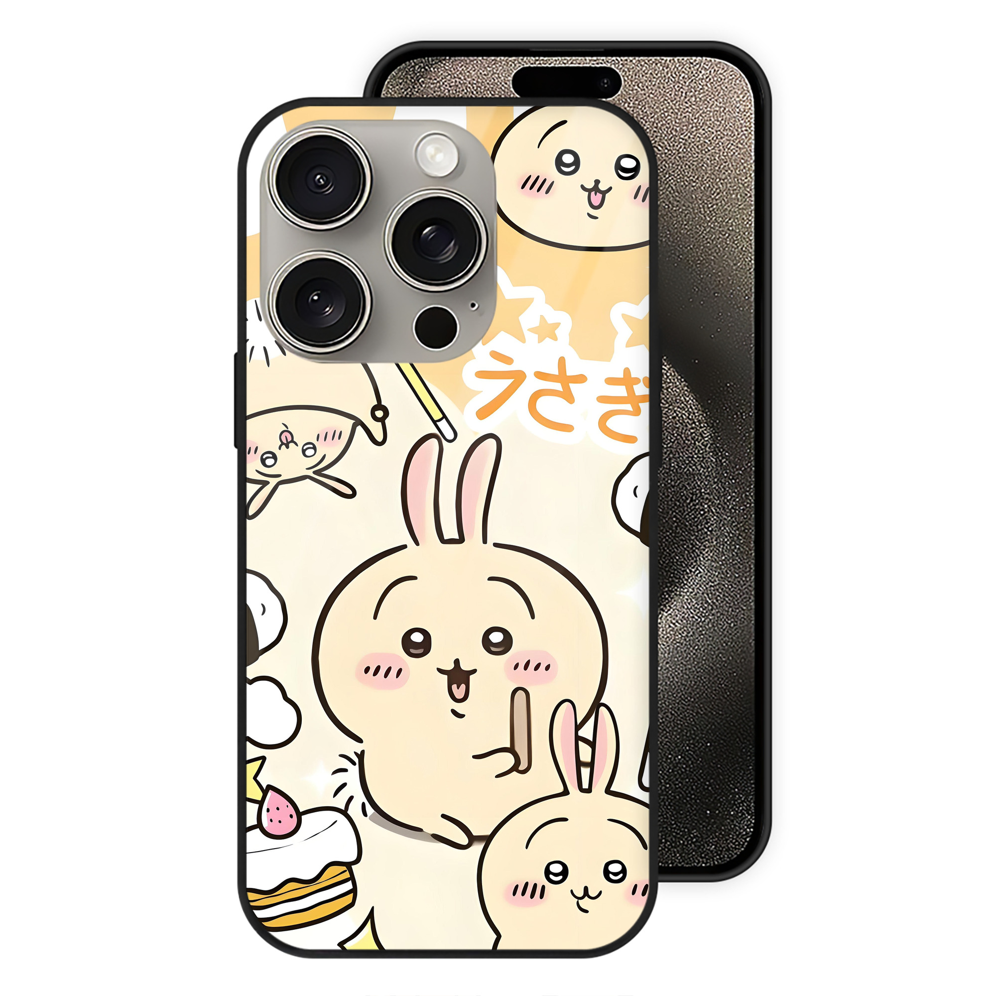 （画像用） ちいかわ Chii-kawa 【iPhone15Pro対応】スマホケース 耐衝撃＆黄変防止 背面ガラス