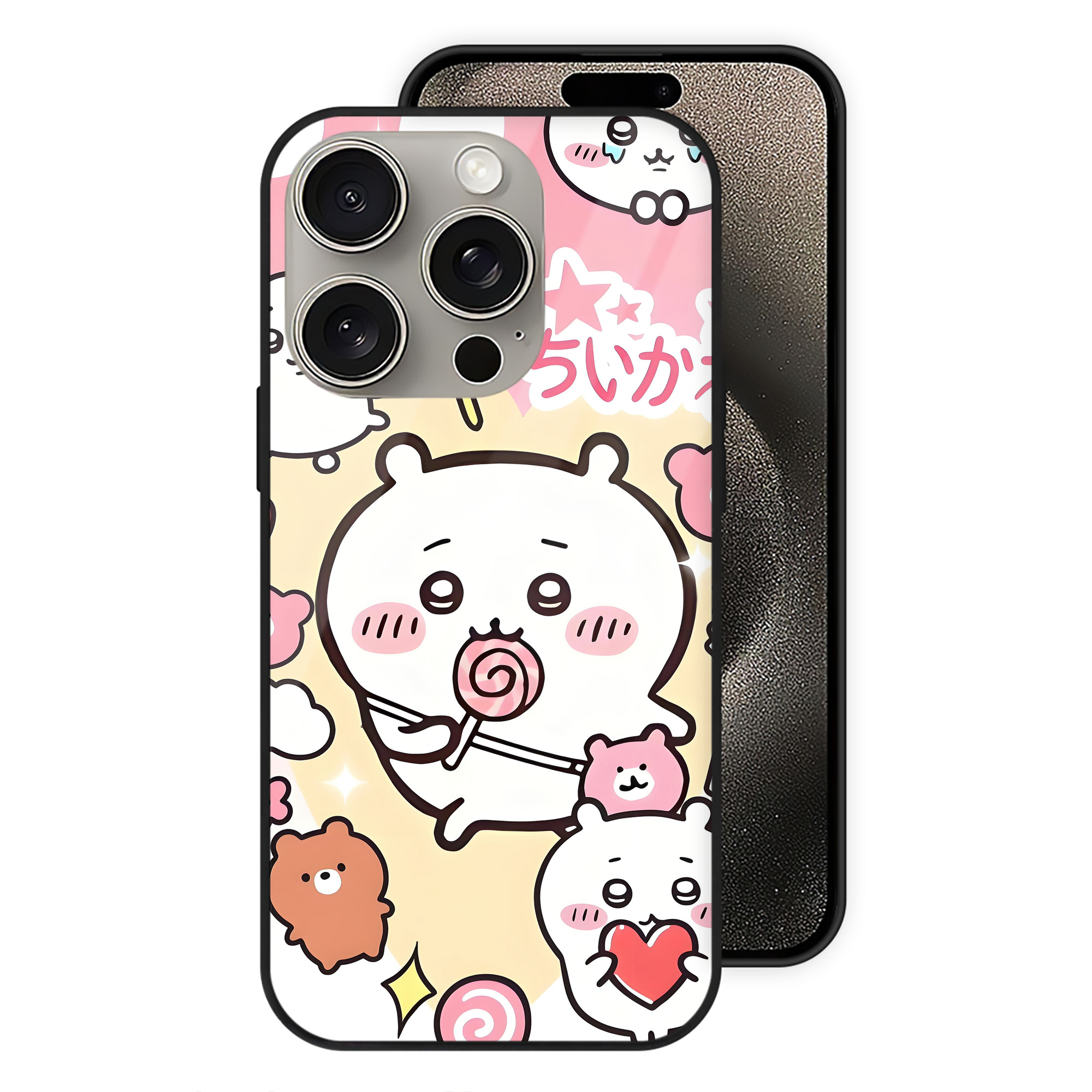 （画像用） ちいかわ Chii-kawa 【iPhone15Pro対応】スマホケース 耐衝撃＆黄変防止 背面ガラス