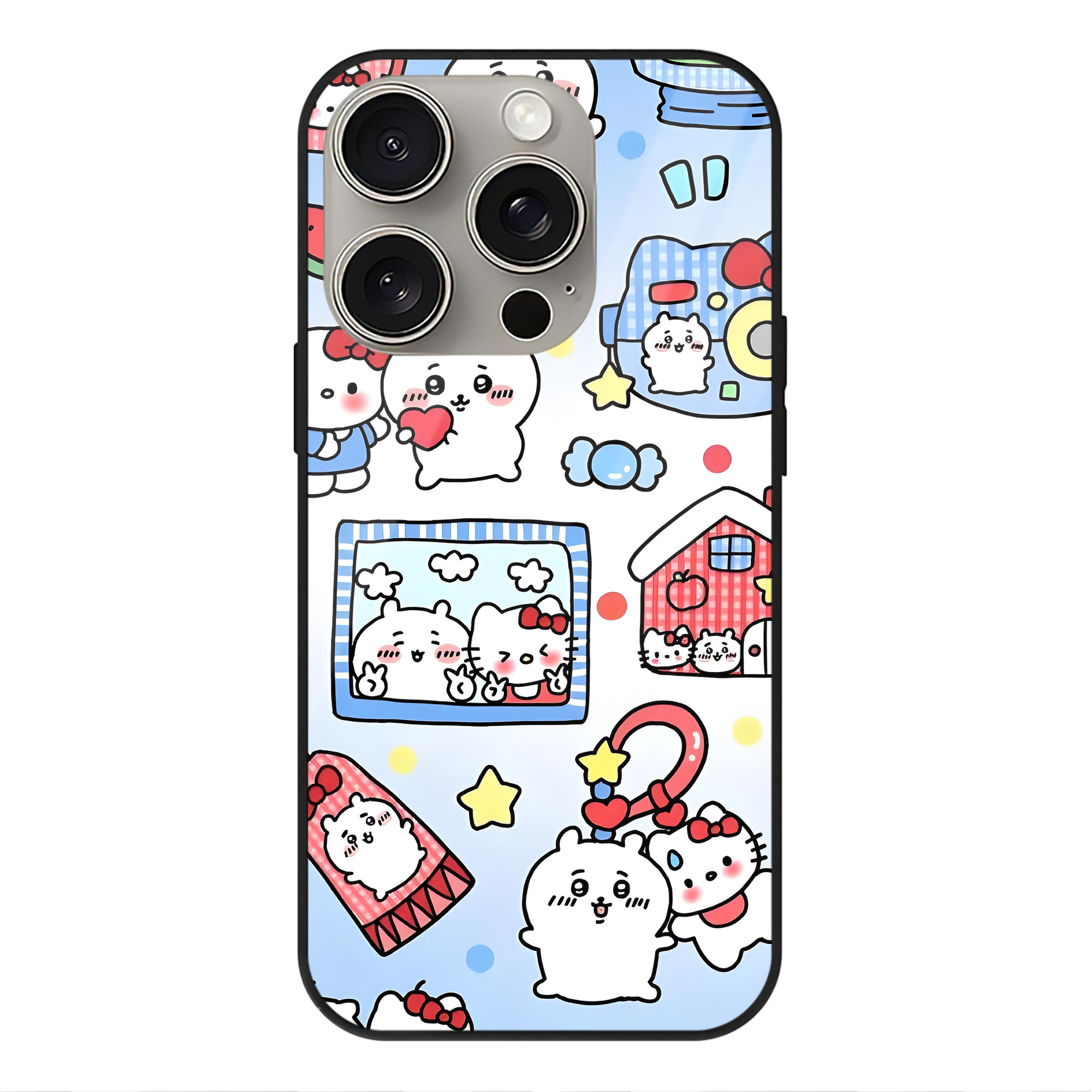 （画像用） ちいかわ Chii-kawa 【iPhone15Pro対応】スマホケース 耐衝撃＆黄変防止 背面ガラス