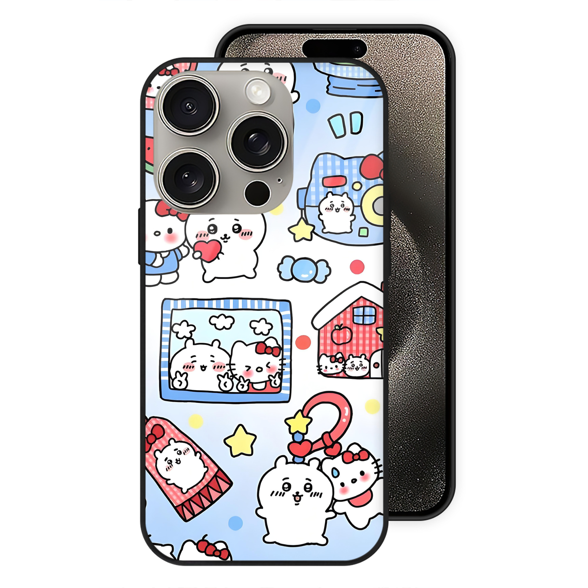 （画像用） ちいかわ Chii-kawa 【iPhone15Pro対応】スマホケース 耐衝撃＆黄変防止 背面ガラス
