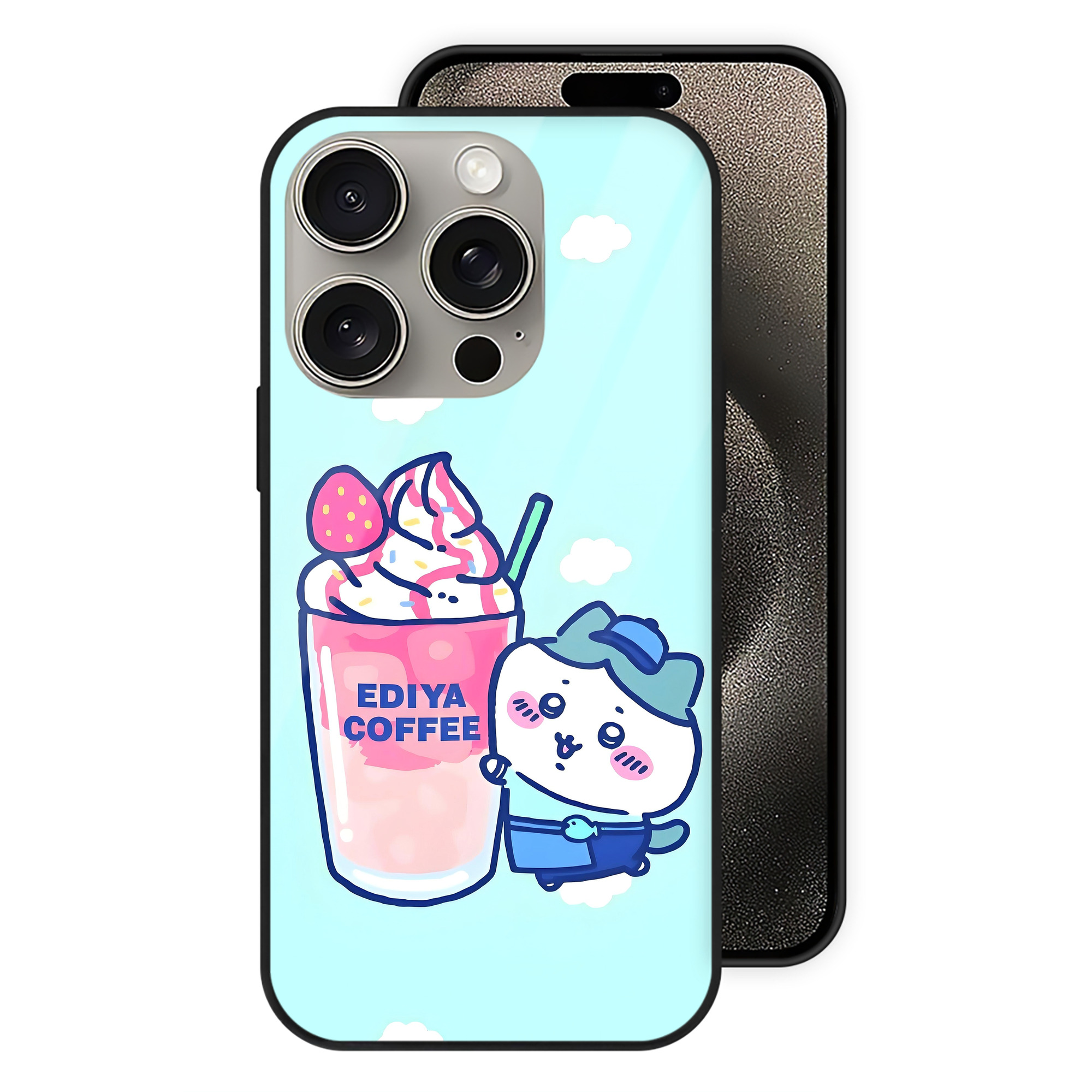 （画像用） ちいかわ Chii-kawa 【iPhone15Pro対応】スマホケース 耐衝撃＆黄変防止 背面ガラス