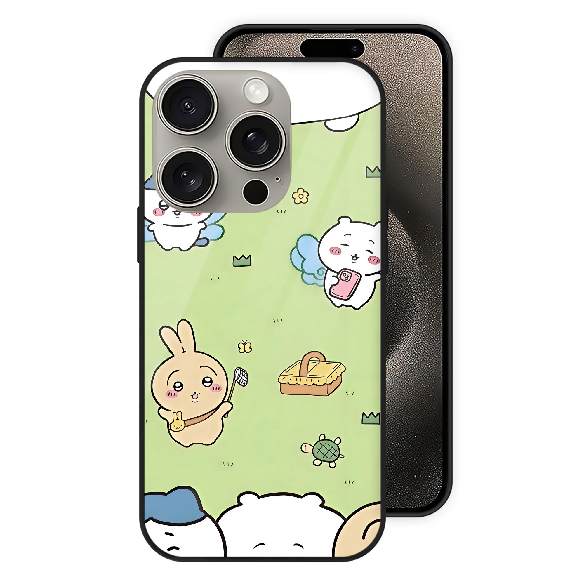 （画像用） ちいかわ Chii-kawa 【iPhone15Pro対応】スマホケース 耐衝撃＆黄変防止 背面ガラス