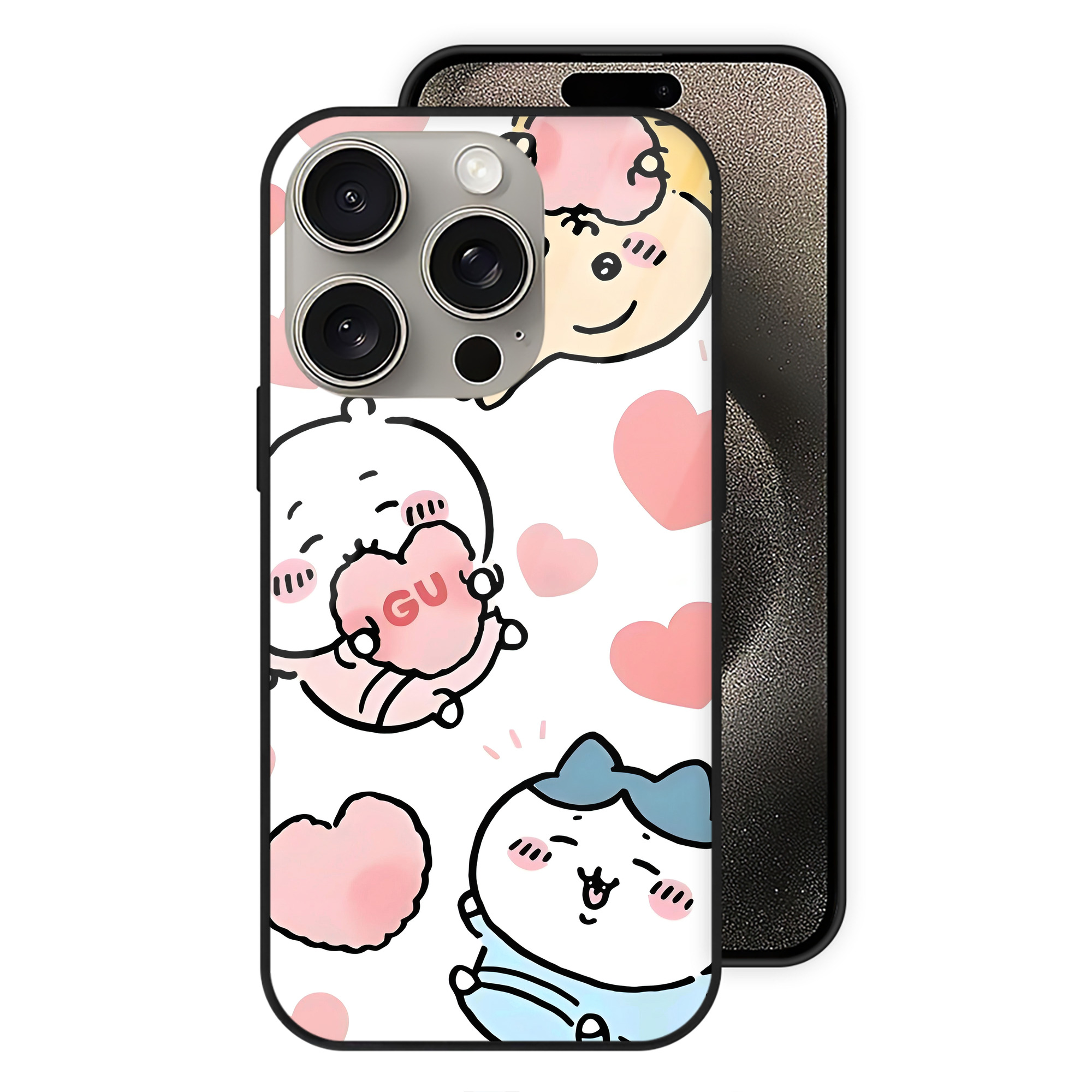 （画像用） ちいかわ Chii-kawa 【iPhone15Pro対応】スマホケース 耐衝撃＆黄変防止 背面ガラス