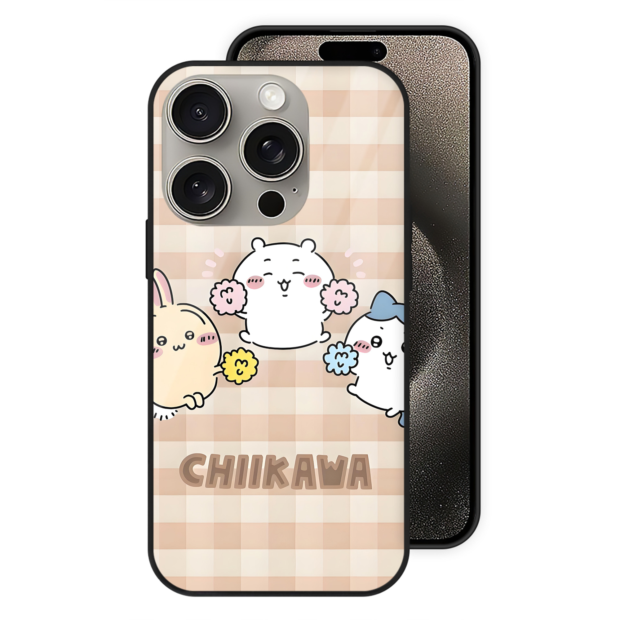 （画像用） ちいかわ Chii-kawa 【iPhone15Pro対応】スマホケース 耐衝撃＆黄変防止 背面ガラス