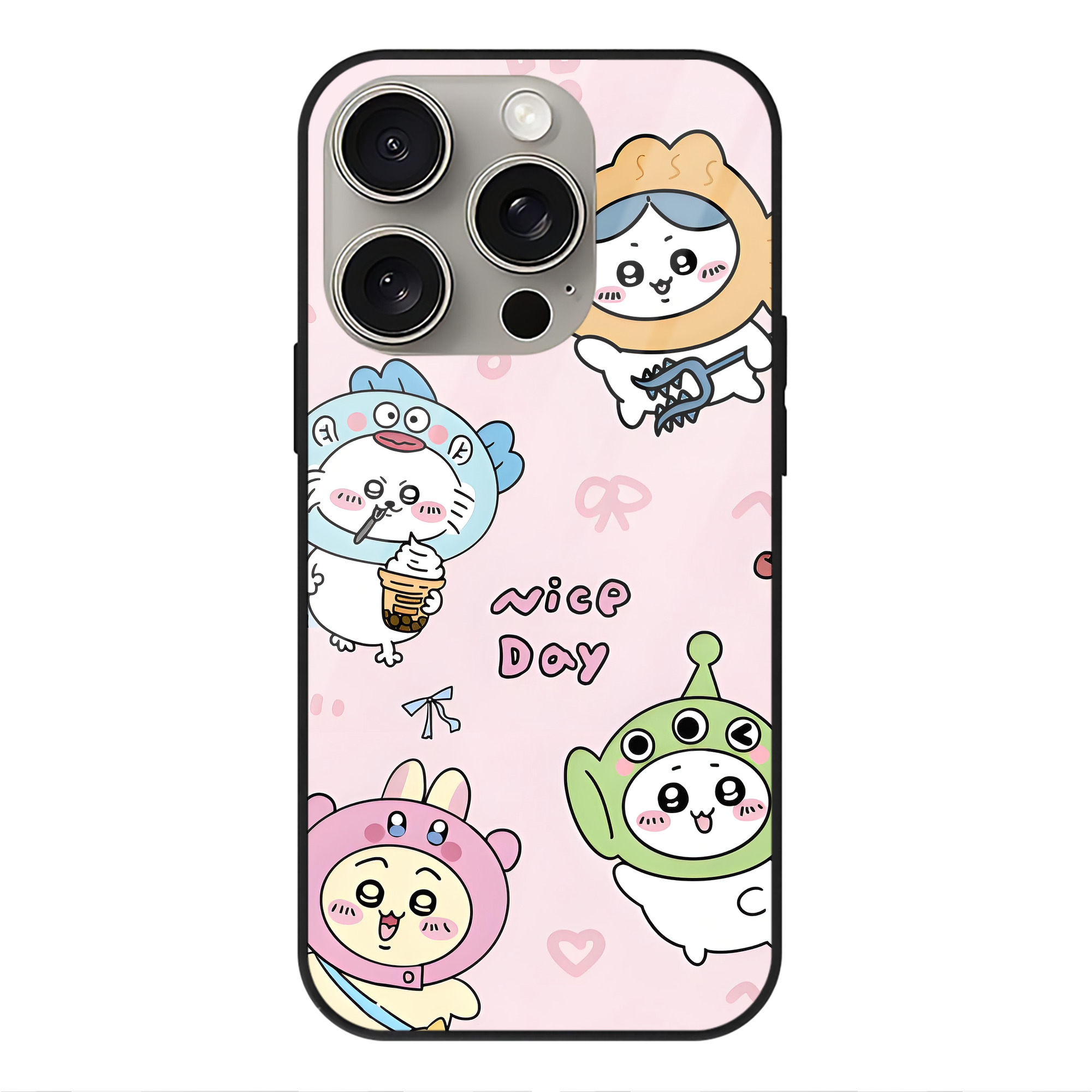 （画像用） ちいかわ Chii-kawa 【iPhone15Pro対応】スマホケース 耐衝撃＆黄変防止 背面ガラス