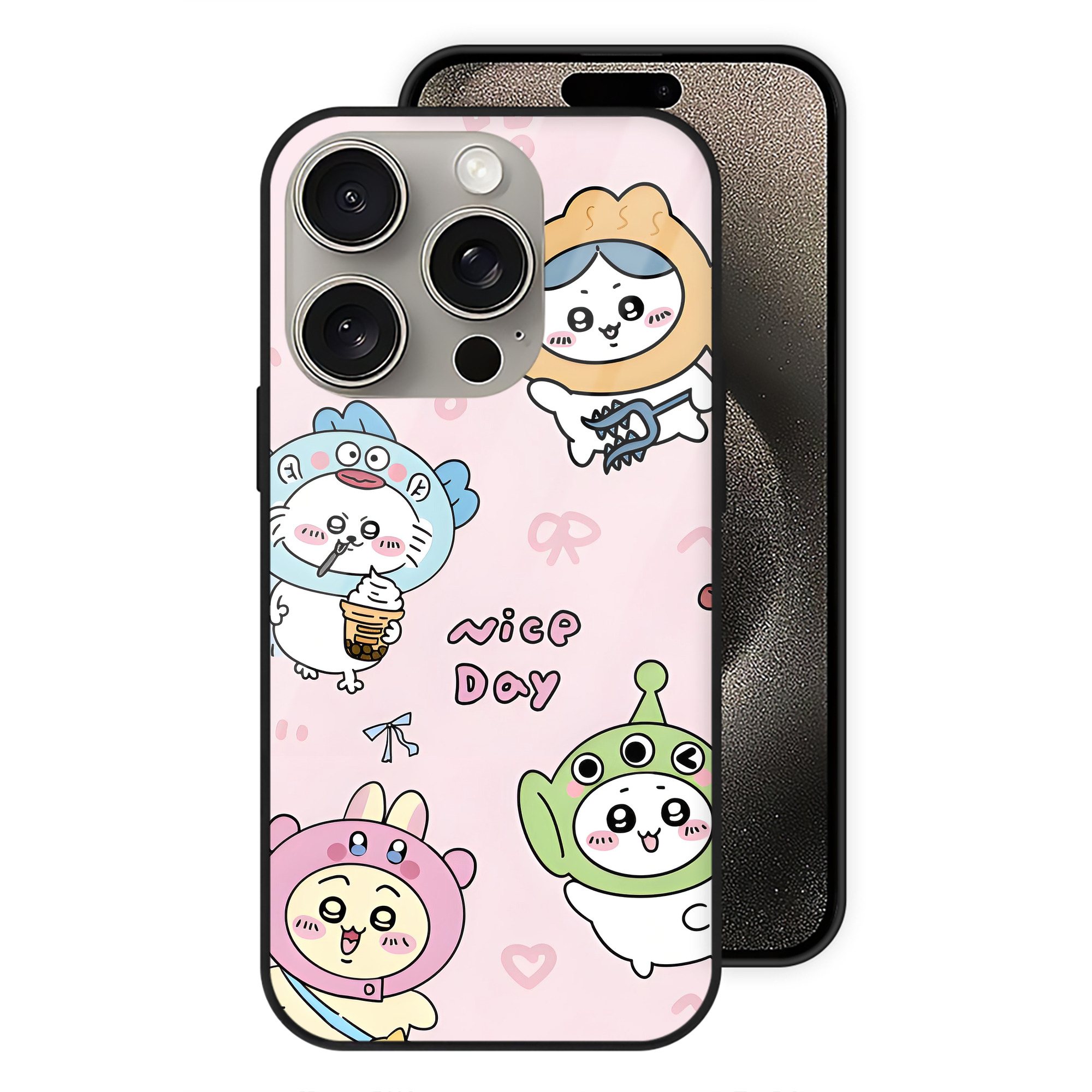 （画像用） ちいかわ Chii-kawa 【iPhone15Pro対応】スマホケース 耐衝撃＆黄変防止 背面ガラス