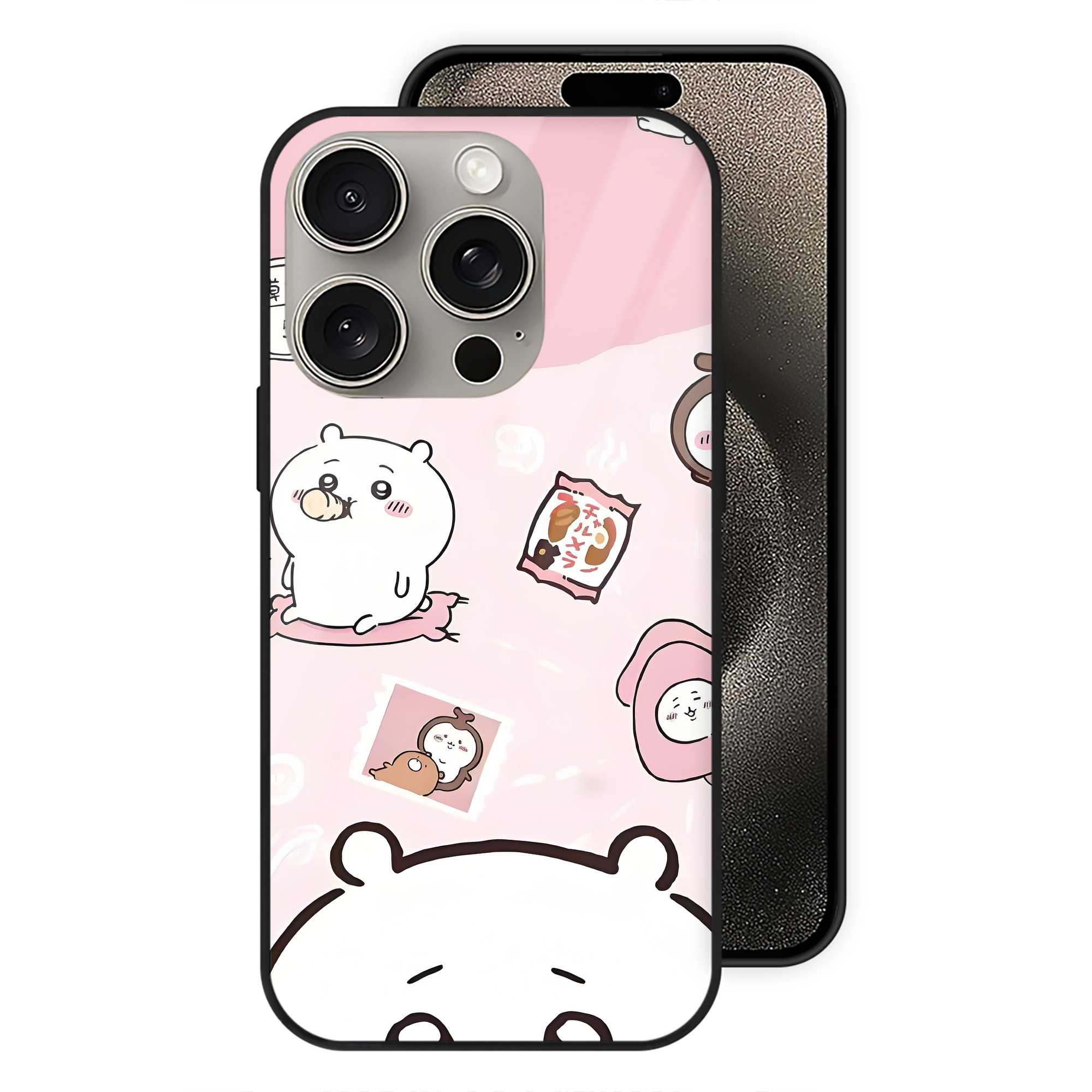 （画像用） ちいかわ Chii-kawa 【iPhone15Pro対応】スマホケース 耐衝撃＆黄変防止 背面ガラス
