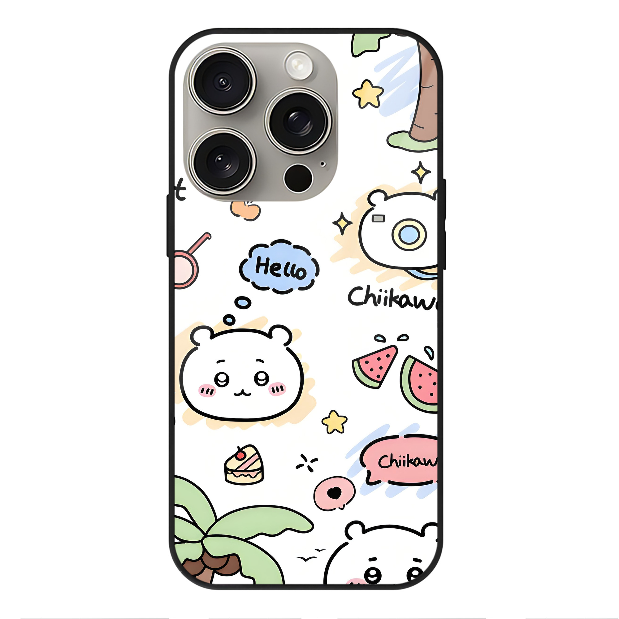 （画像用） ちいかわ Chii-kawa 【iPhone15Pro対応】スマホケース 耐衝撃＆黄変防止 背面ガラス