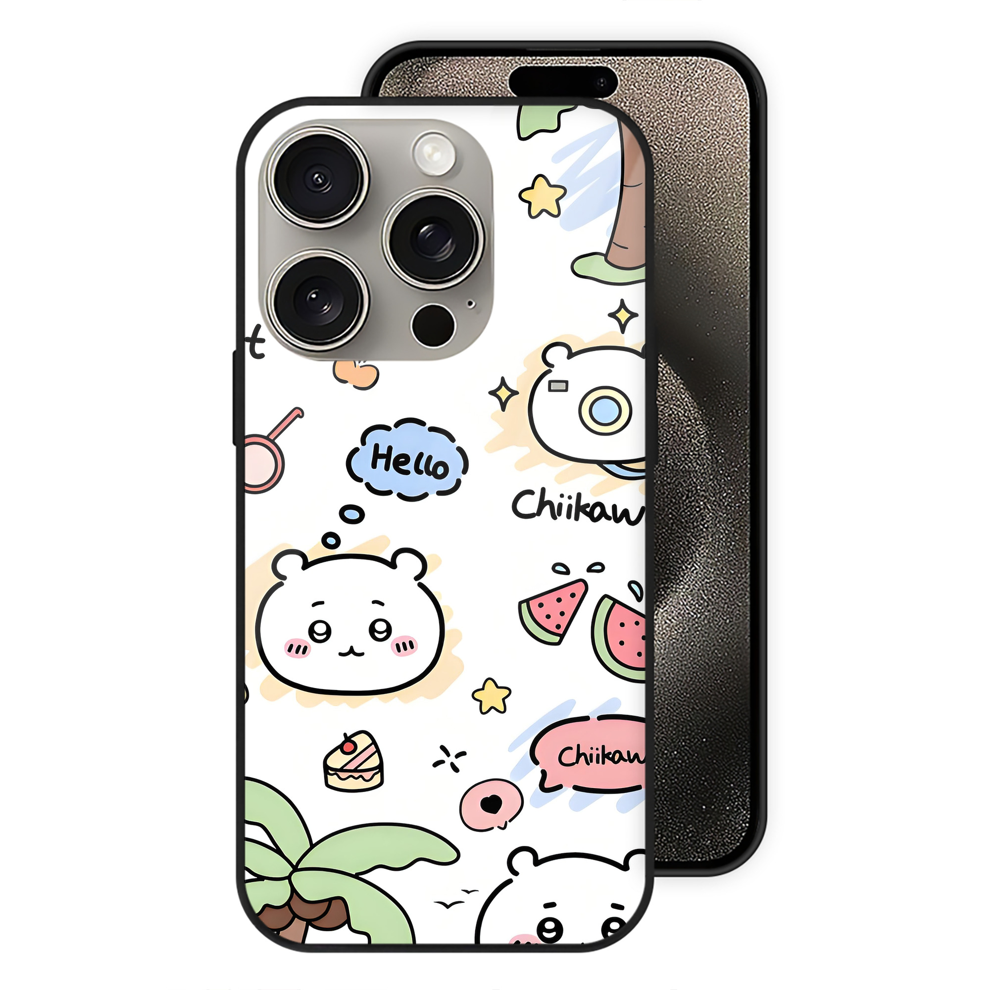 （画像用） ちいかわ Chii-kawa 【iPhone15Pro対応】スマホケース 耐衝撃＆黄変防止 背面ガラス
