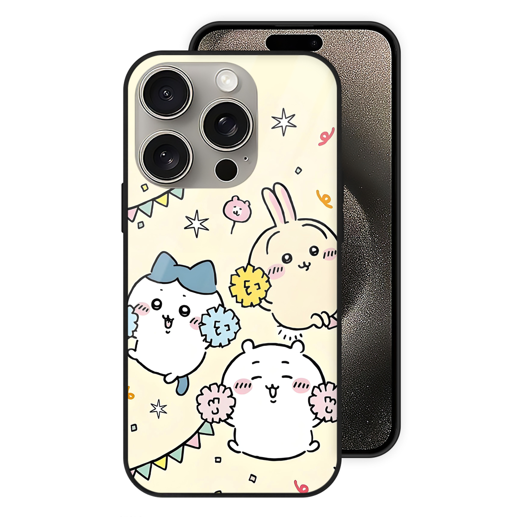 （画像用） ちいかわ Chii-kawa 【iPhone15Pro対応】スマホケース 耐衝撃＆黄変防止 背面ガラス