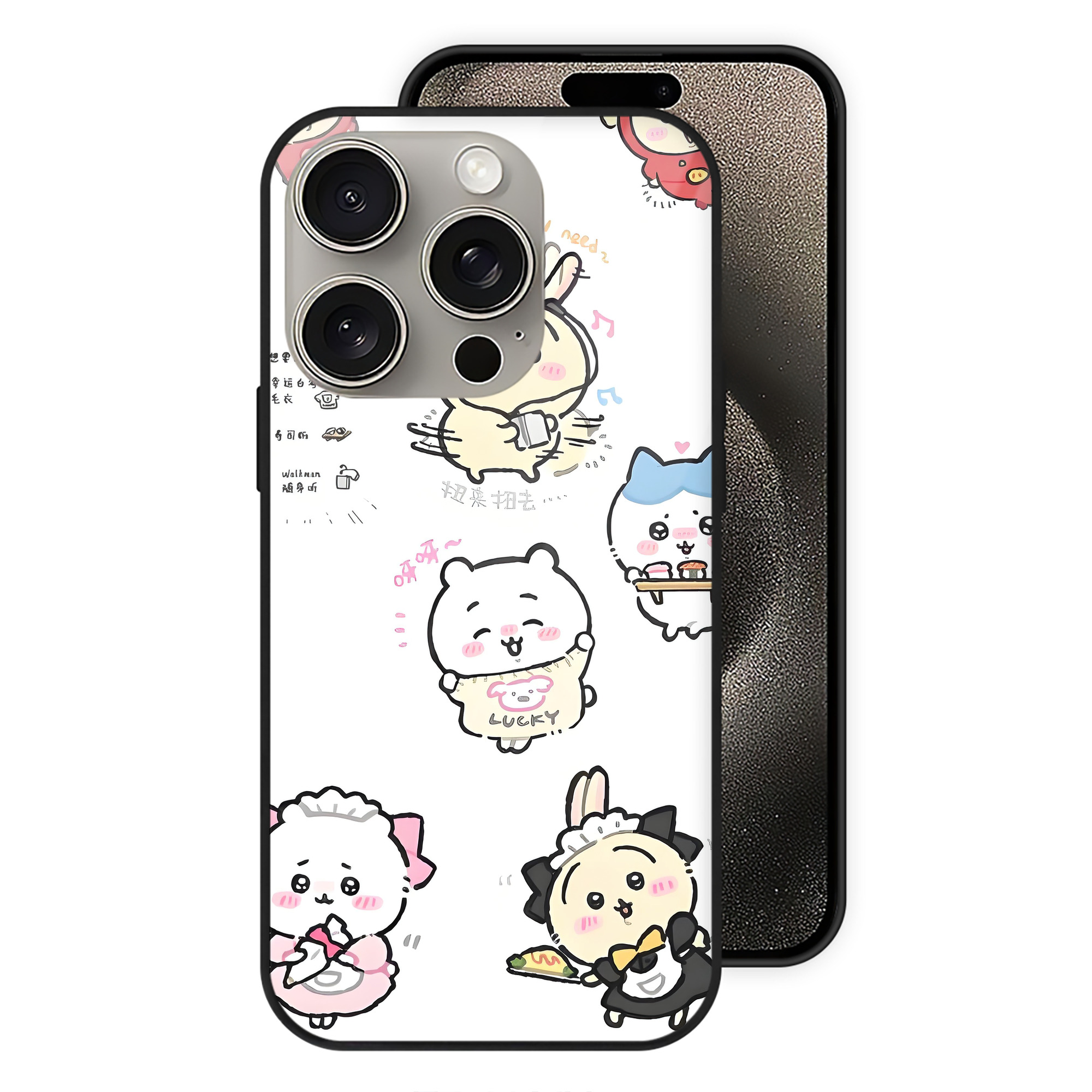 （画像用） ちいかわ Chii-kawa 【iPhone15Pro対応】スマホケース 耐衝撃＆黄変防止 背面ガラス