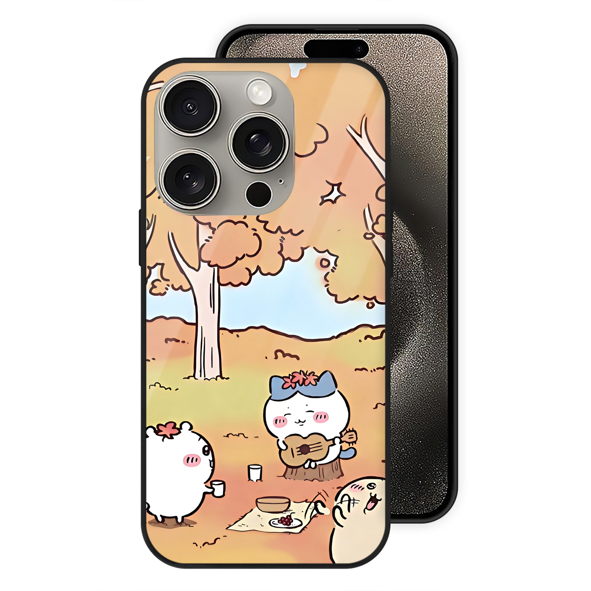 （画像用） ちいかわ Chii-kawa 【iPhone15Pro対応】スマホケース 耐衝撃＆黄変防止 背面ガラス