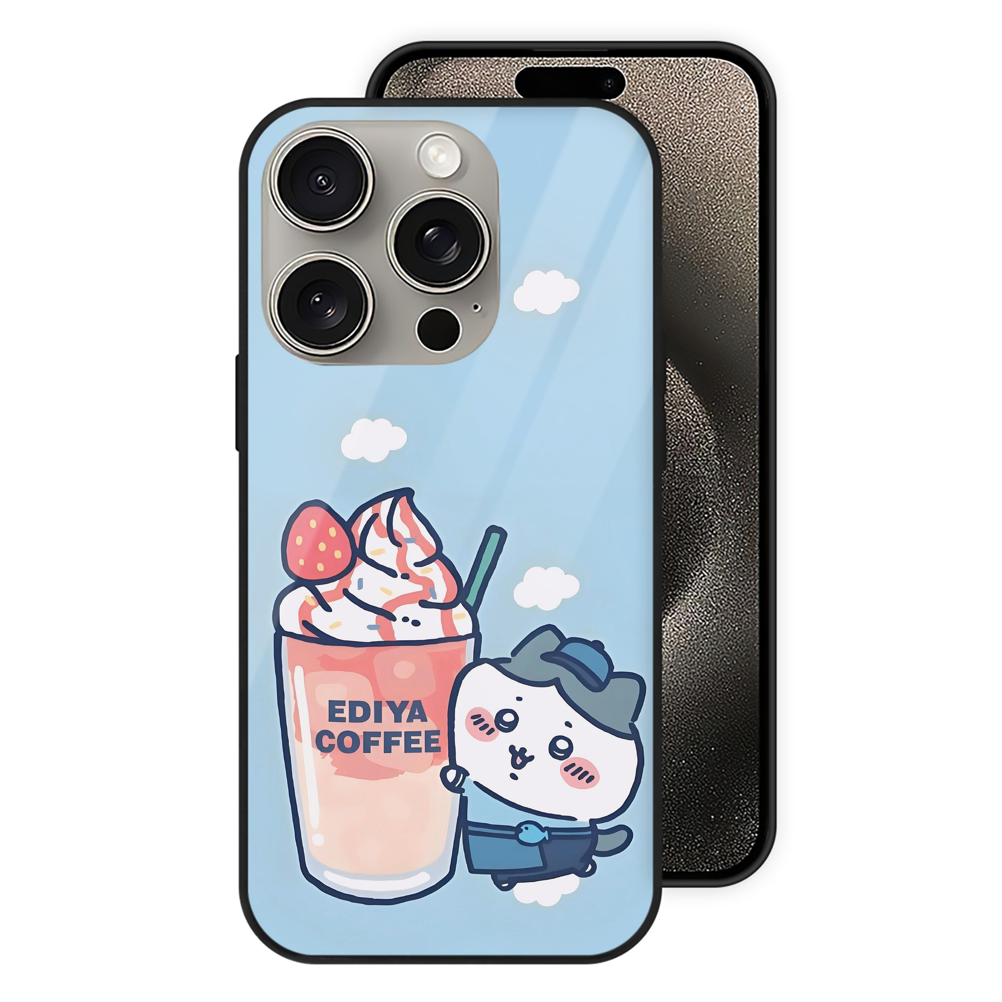 （画像用） ちいかわ Chii-kawa 【iPhone15Pro対応】スマホケース 耐衝撃＆黄変防止 背面ガラス