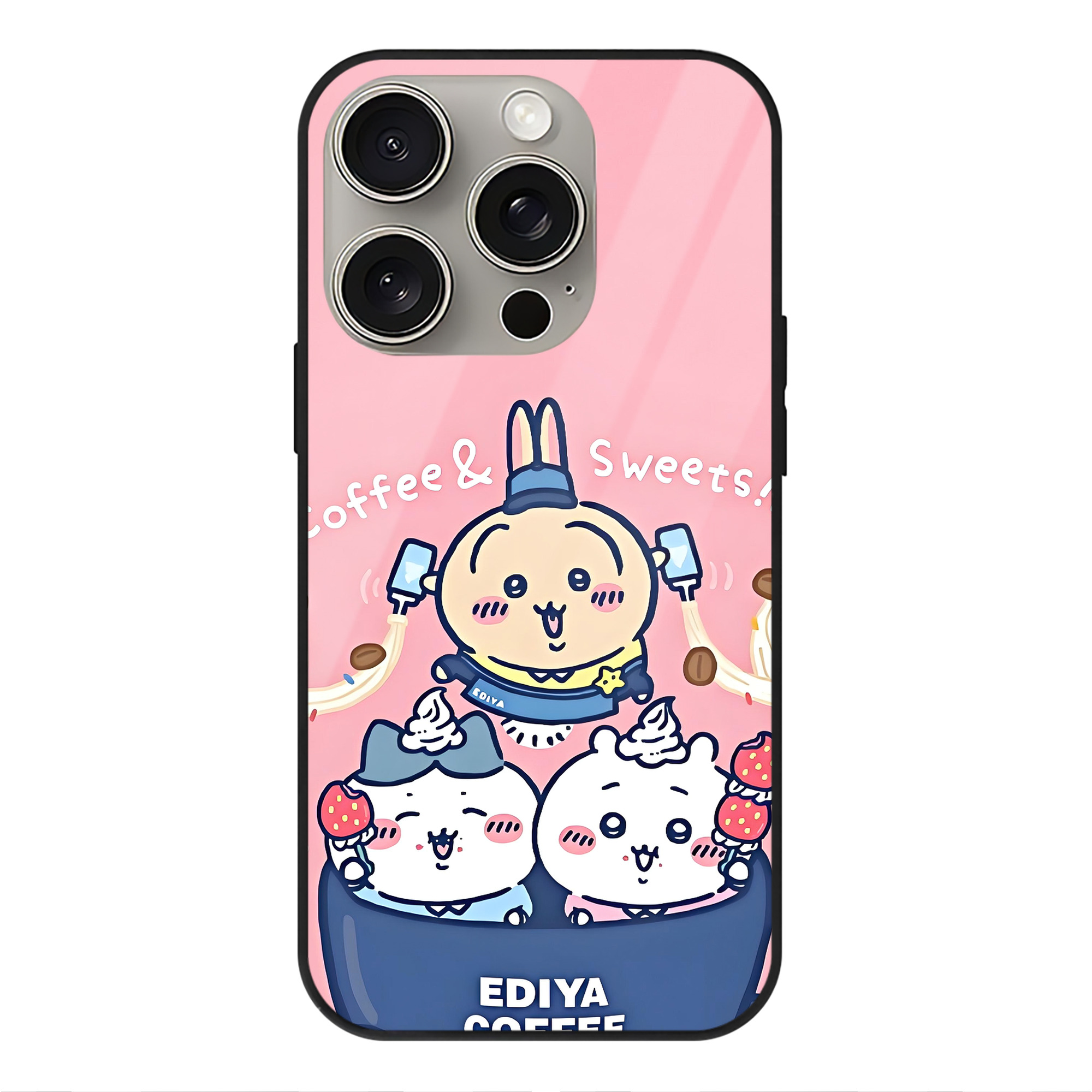 （画像用） ちいかわ Chii-kawa 【iPhone15Pro対応】スマホケース 耐衝撃＆黄変防止 背面ガラス