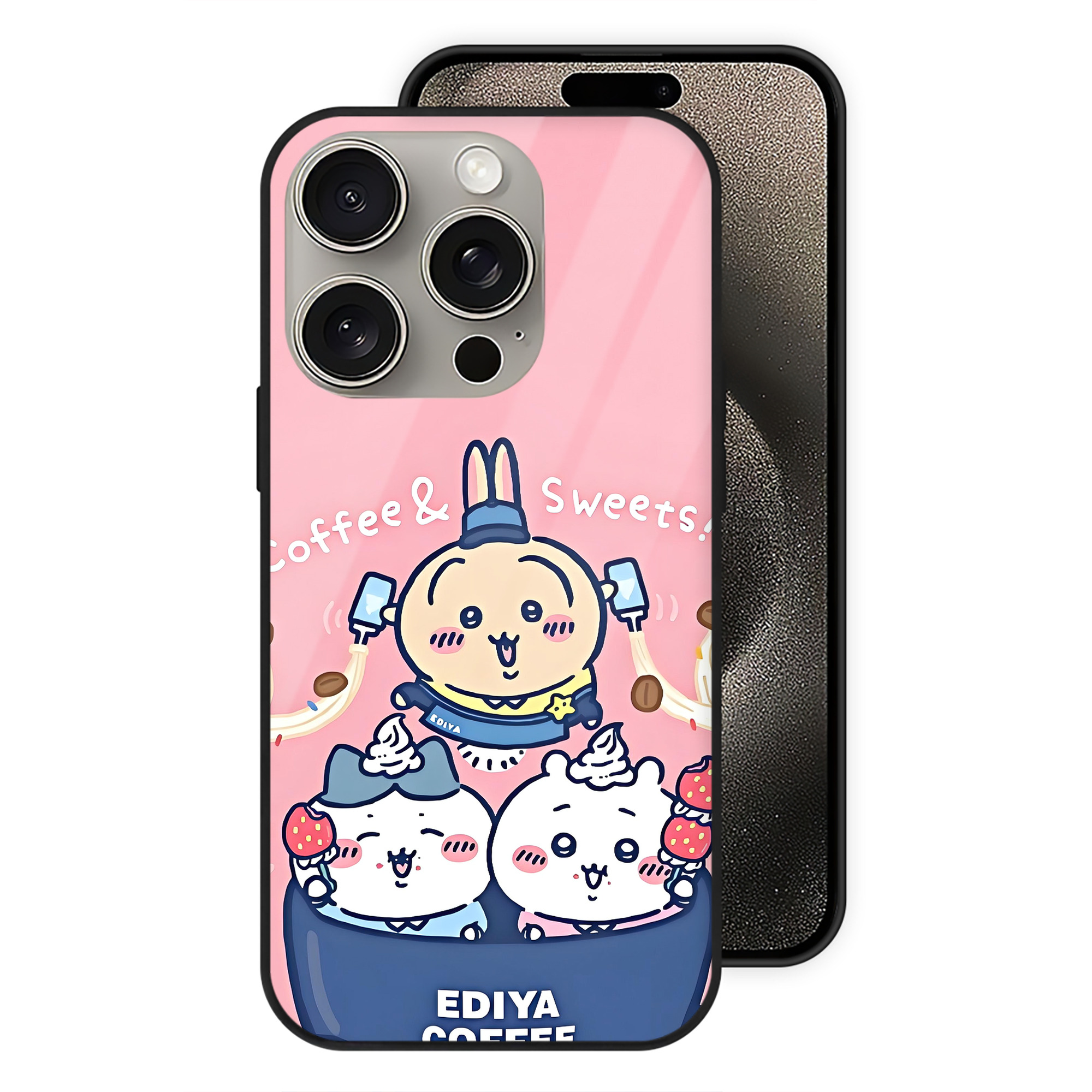 （画像用） ちいかわ Chii-kawa 【iPhone15Pro対応】スマホケース 耐衝撃＆黄変防止 背面ガラス