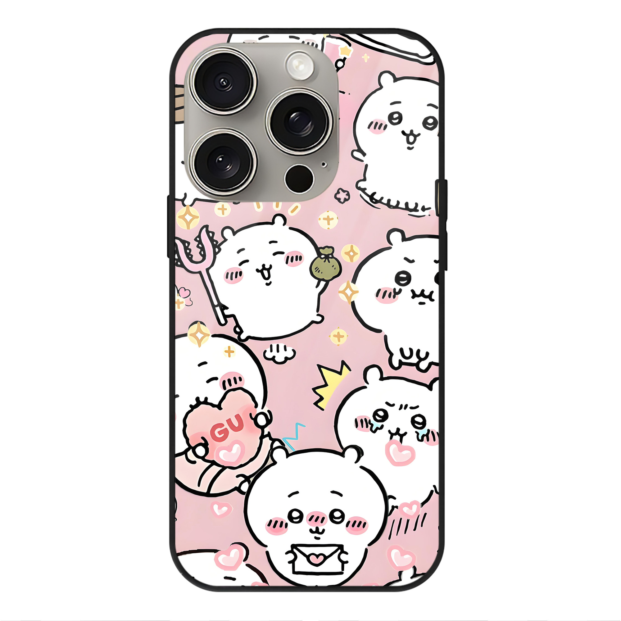 （画像用） ちいかわ Chii-kawa 【iPhone15Pro対応】スマホケース 耐衝撃＆黄変防止 背面ガラス