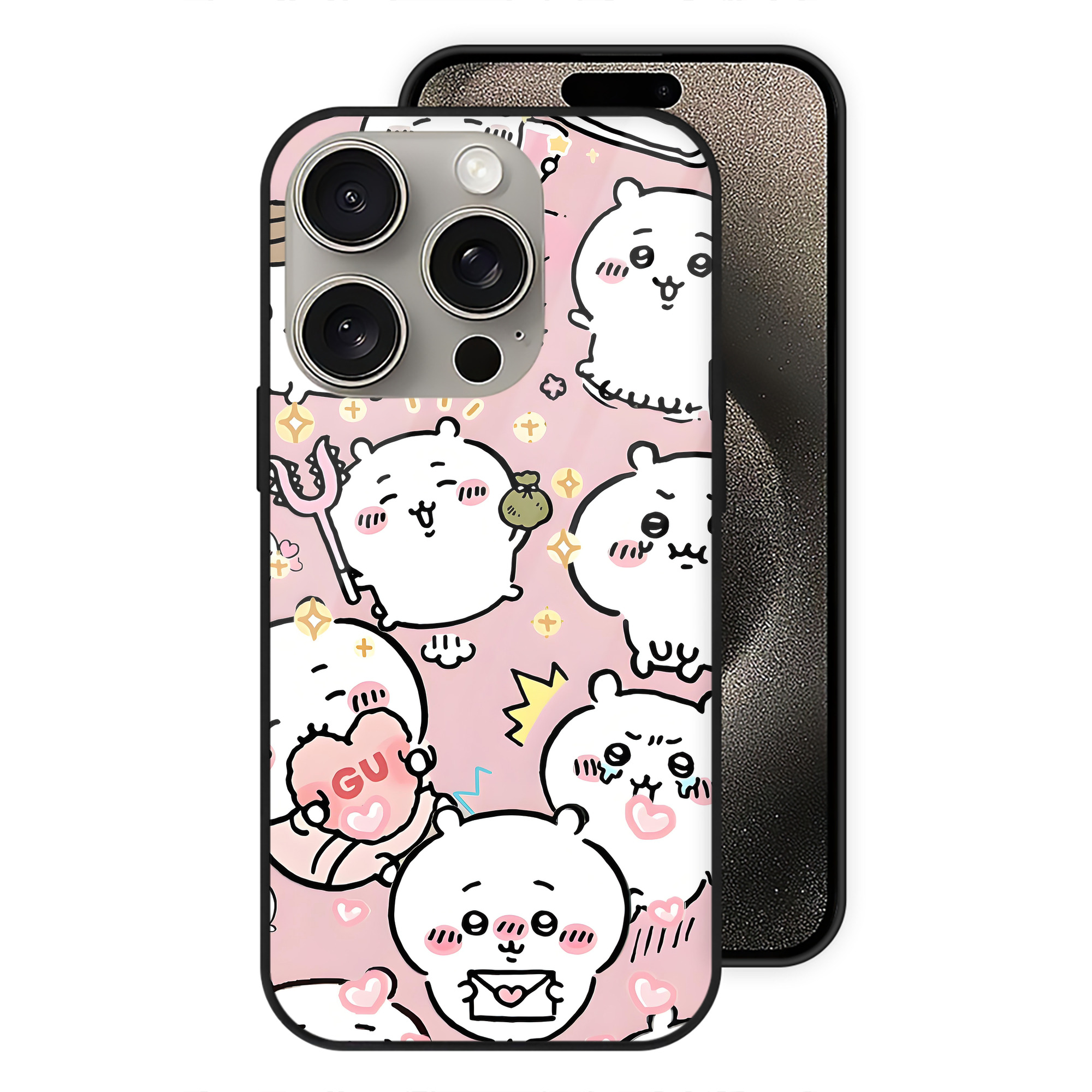（画像用） ちいかわ Chii-kawa 【iPhone15Pro対応】スマホケース 耐衝撃＆黄変防止 背面ガラス
